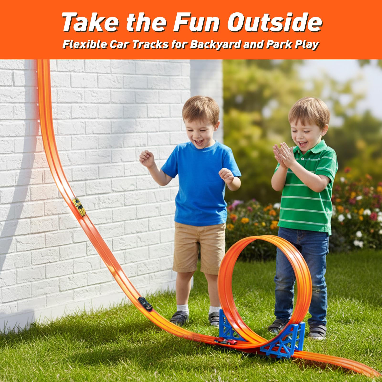 Dreamon 6 Metri Piste Macchinine per Bambini 3 4 5 6 Anni Pista Flessibile Macchinine con 4 Macchinine 2 Rampe 1 Borsa Portaoggetti 4 Ventose Regalo per Bambino e Bambine
