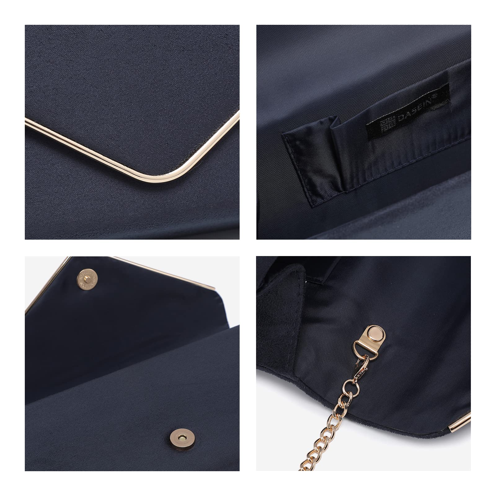 Dasein Women Faux Suede Evening Clutch Bags Formal Party Clutches Wedding Purses Cocktail Prom Clutches: 1-(gold Hardware) Navy