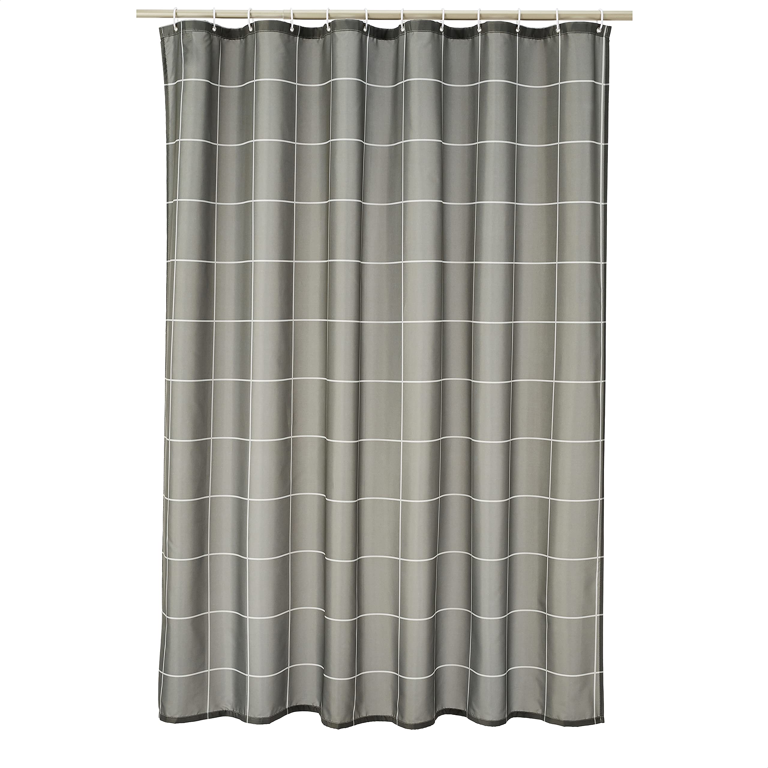 Amazon Basics Shower Curtain with Hooks 72 x 72 Inch Dark Grey Grid | amzdealz