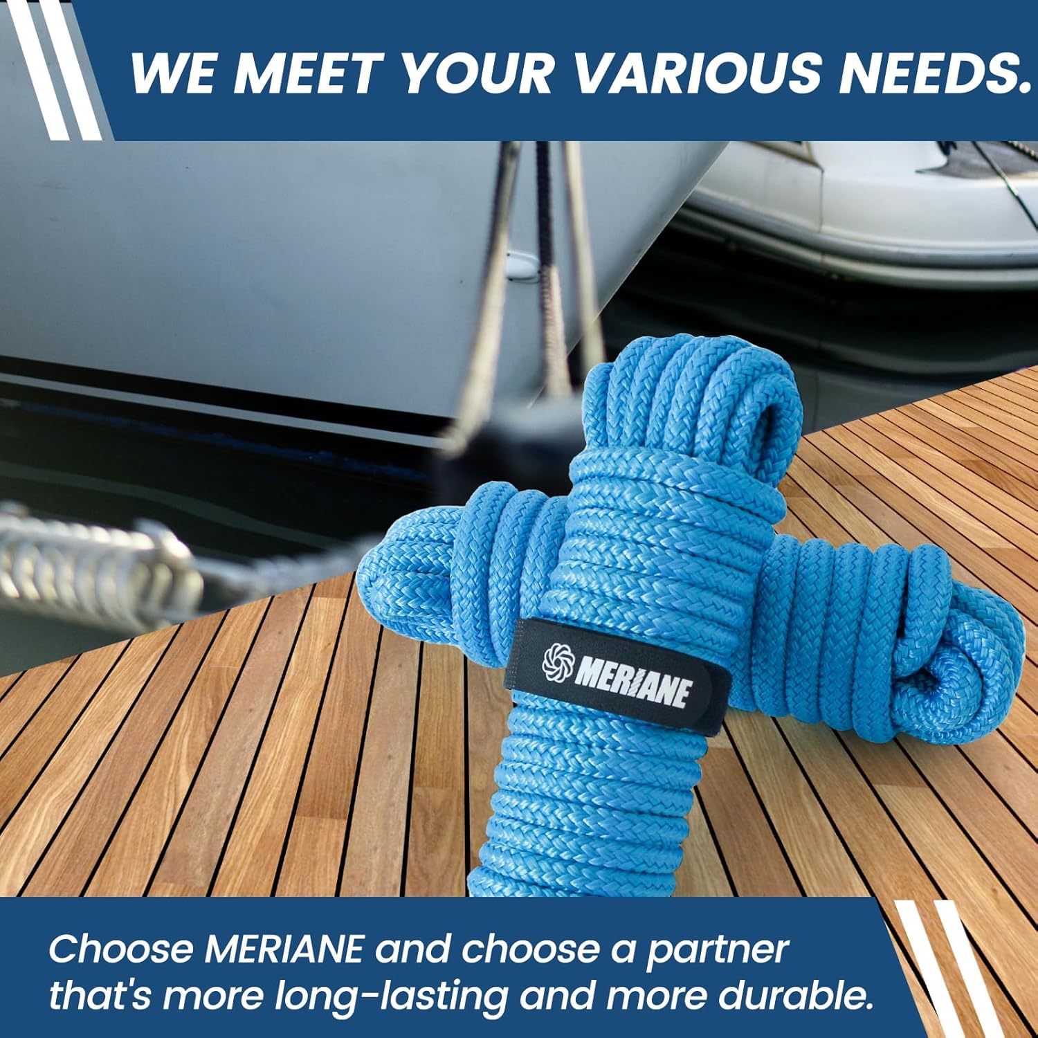 MERIANE 2 Pack Blue Boat Dock Lines Ropes, Marine-Grade Premium Double Braided Nylon Boat Lines, Boat Ropes with 12" Eyelet for Boat & Pontoon 1/2"/5/8" 25ft/35ft - Image 7
