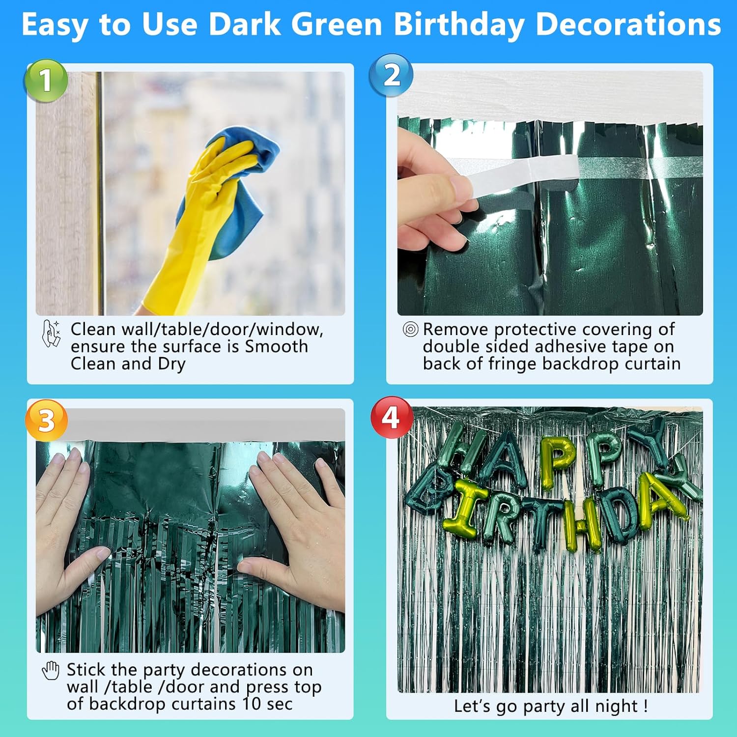 Dark Green Party Birthday Decorations Door Streamers Fringe Tinsel Foil Curtain, 2 Pack 3.3x8.2ft Dark Green Backdrop for Birthday Jungle Party Dinosaur Animal St Patrick's Day Christmas Decorations image 6 of 9 B0F8QDF73C
