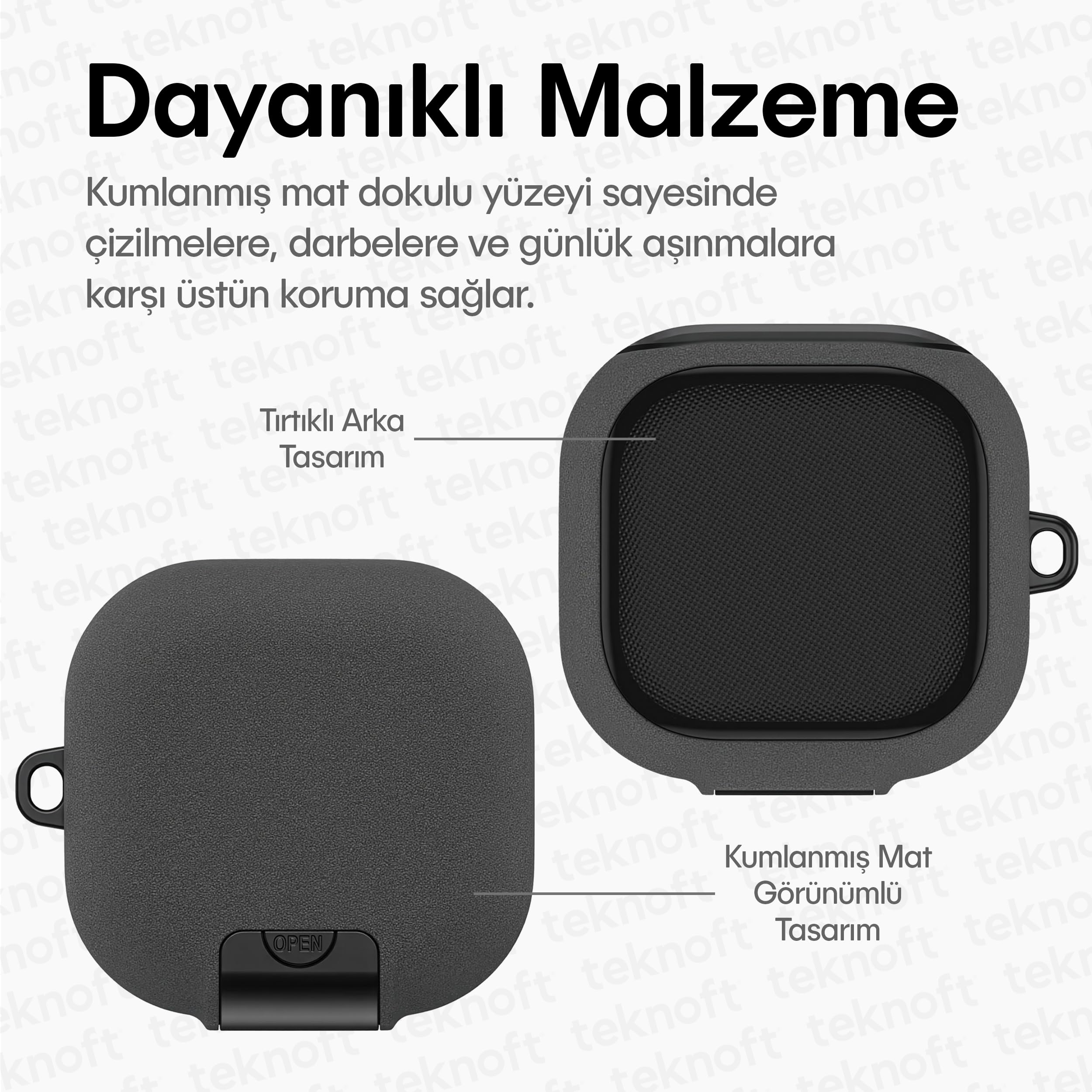 Teknoft Samsung Galaxy Buds 4 Pro ve Buds 4 ile Uyumlu Mandallı Kapak Kilit Sistemli Kumlanmış Mat Dokulu Darbelere Dayanıklı Hibrit Kılıf (Gri, Galaxy Buds 4 Pro/4)