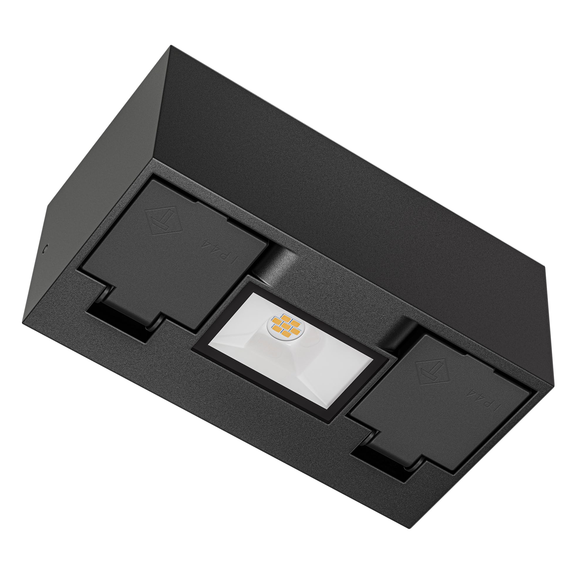 2 Stück Wandsteckdose WAST für außen, IP44, 2-fach, schwarz, inkl. LED Downlight, 430 lm, warmweiß