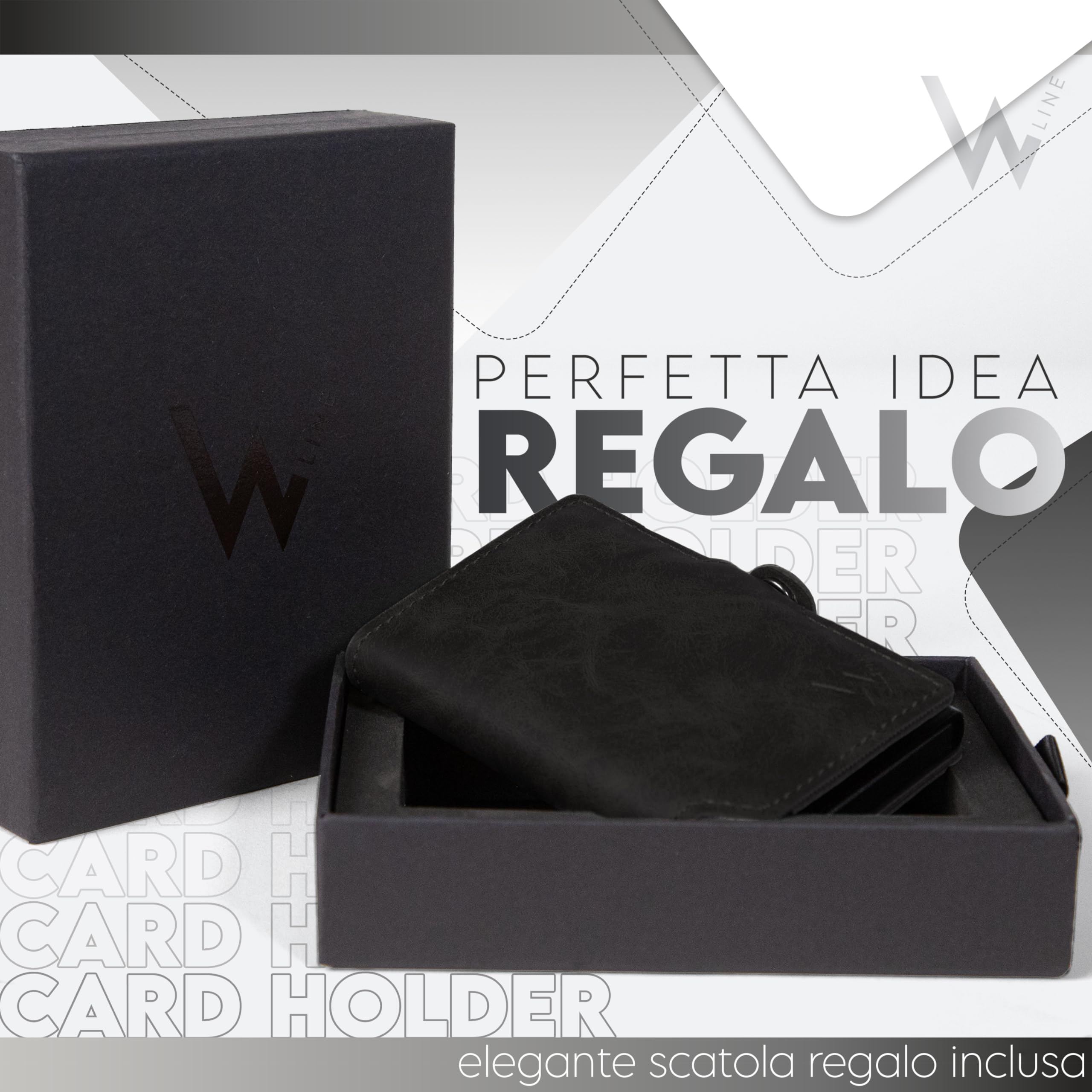 WLine Porta Carte di Credito Uomo e Donna Schermato in Pelle PU - Portafoglio Uomo Slim Rfid Compatto ed Elegante - Portatessere Uomo Tascabile (Nero Vintage senza Zip)