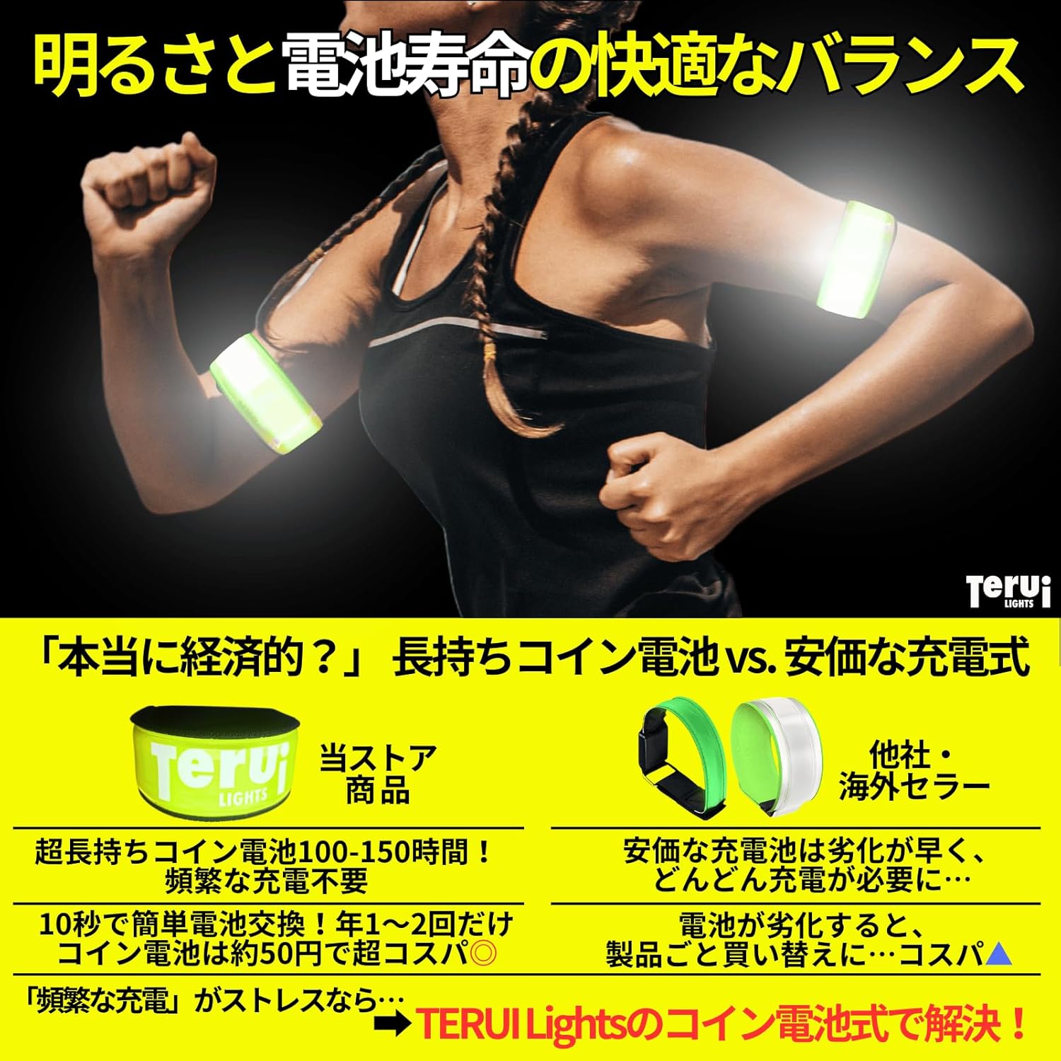 TERUI Lights Osaka 夜間 ランニング ライト LED 光る アームバンド 裾バンド 防水 ジョギング ウォーキング 自転車 反射板 腕 反射タスキ 散歩 リフレクター 夜 マラソン 蛍光 反射バンド
