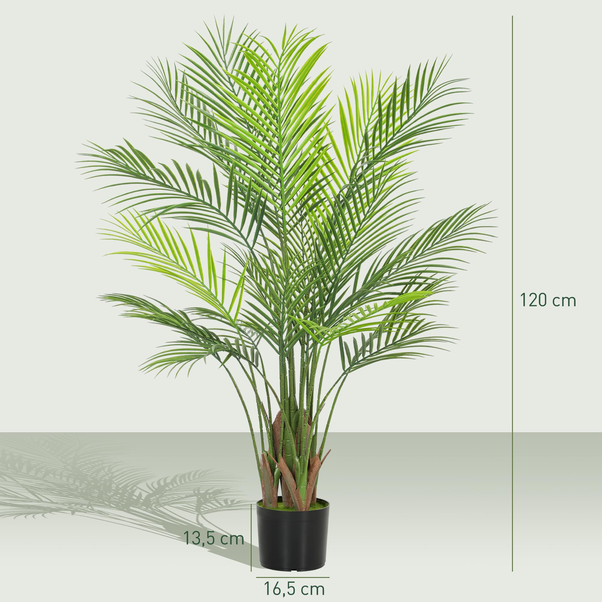 HOMCOM Sztuczna palma 120 cm z 22 liśćmi palmowymi, duża roślina w doniczce, sztuczna roślina, jak prawdziwa, pokojowa roślina, sztuczna palma do salonu, biura, balkonu, dekoracja