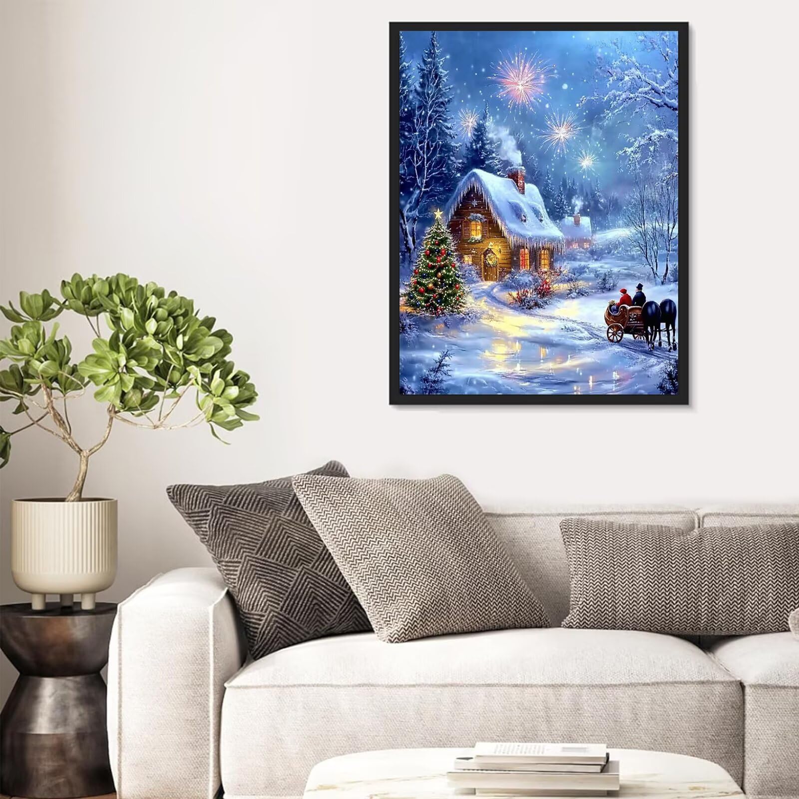 Malowanie po numerach dla dorosłych zima, śnieg malowanie po numerach 80x120 cm płótno bez ramy, 1 szt. DIY malowanie według numerów z 3 pędzlami i pigmentem akrylowym, obrazy do dekoracji salonu