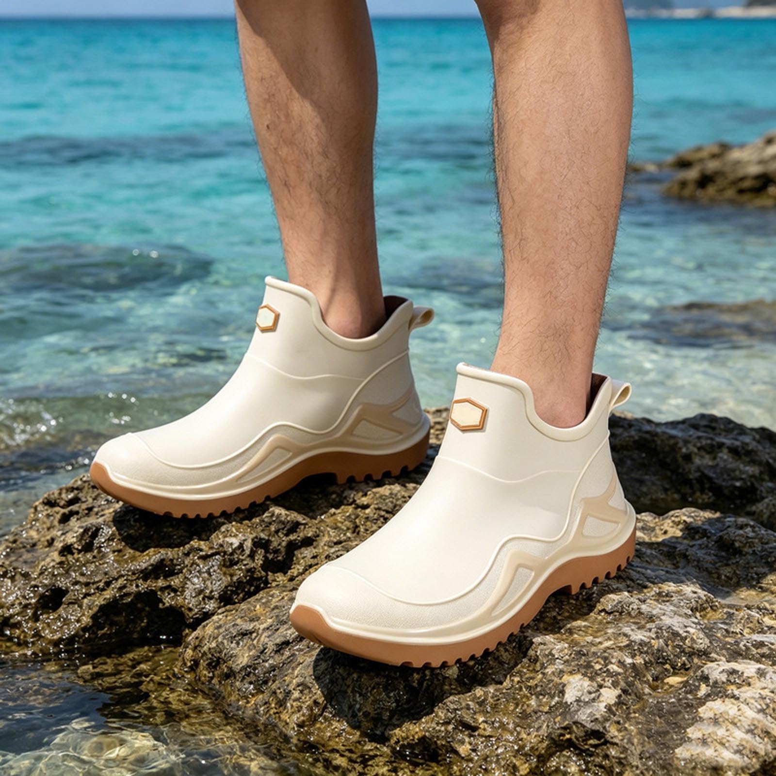 Generico Stivali Da Lavoro Uomo -Scarpe da pioggia versatili stivaletti corti calzature da esterno uso quotidiano impermeabili antiscivolo suola spessa primavera estate