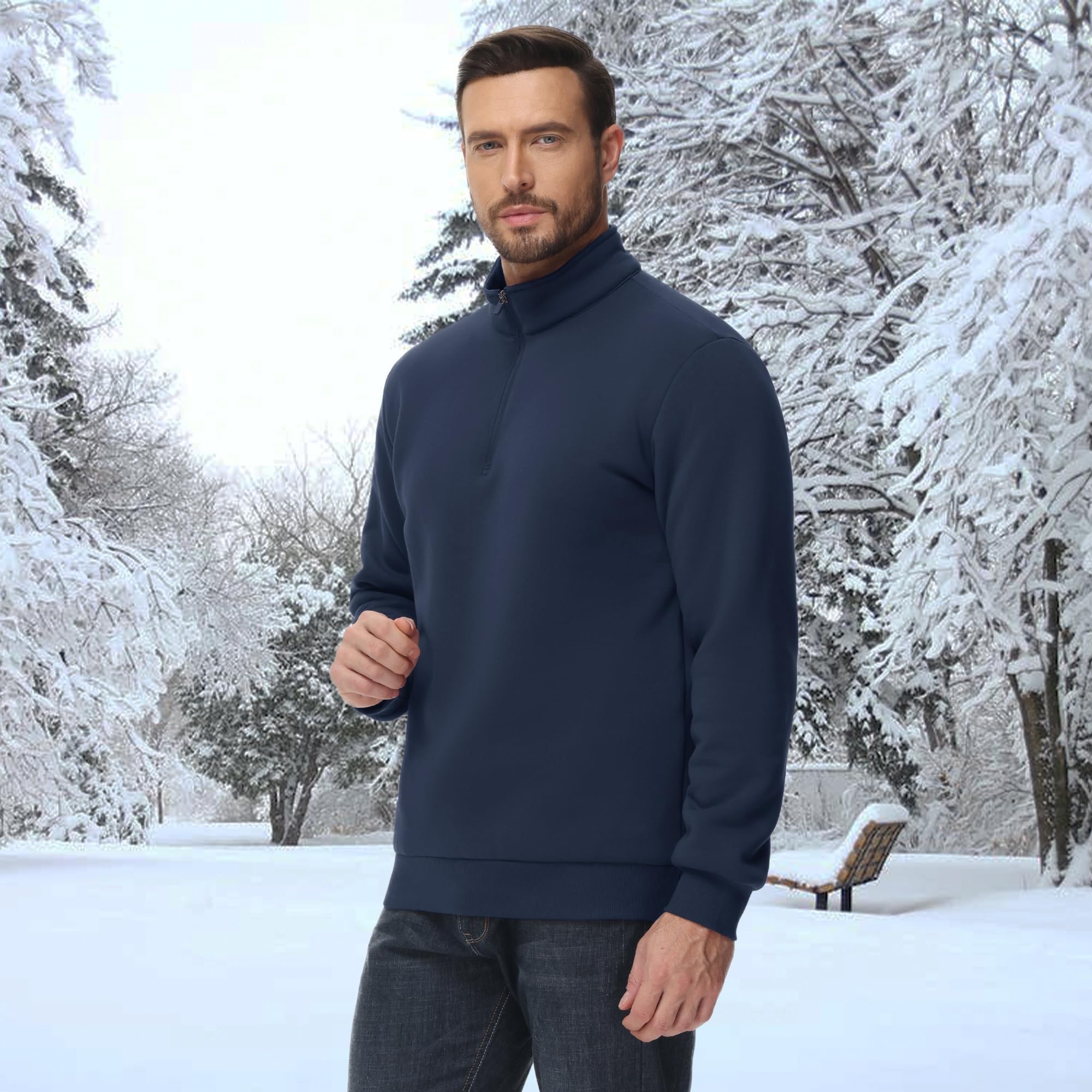 MAGCOMSEN Sweat Homme sans Capuche Col Montant 1/4 zippé Polaire Chaud