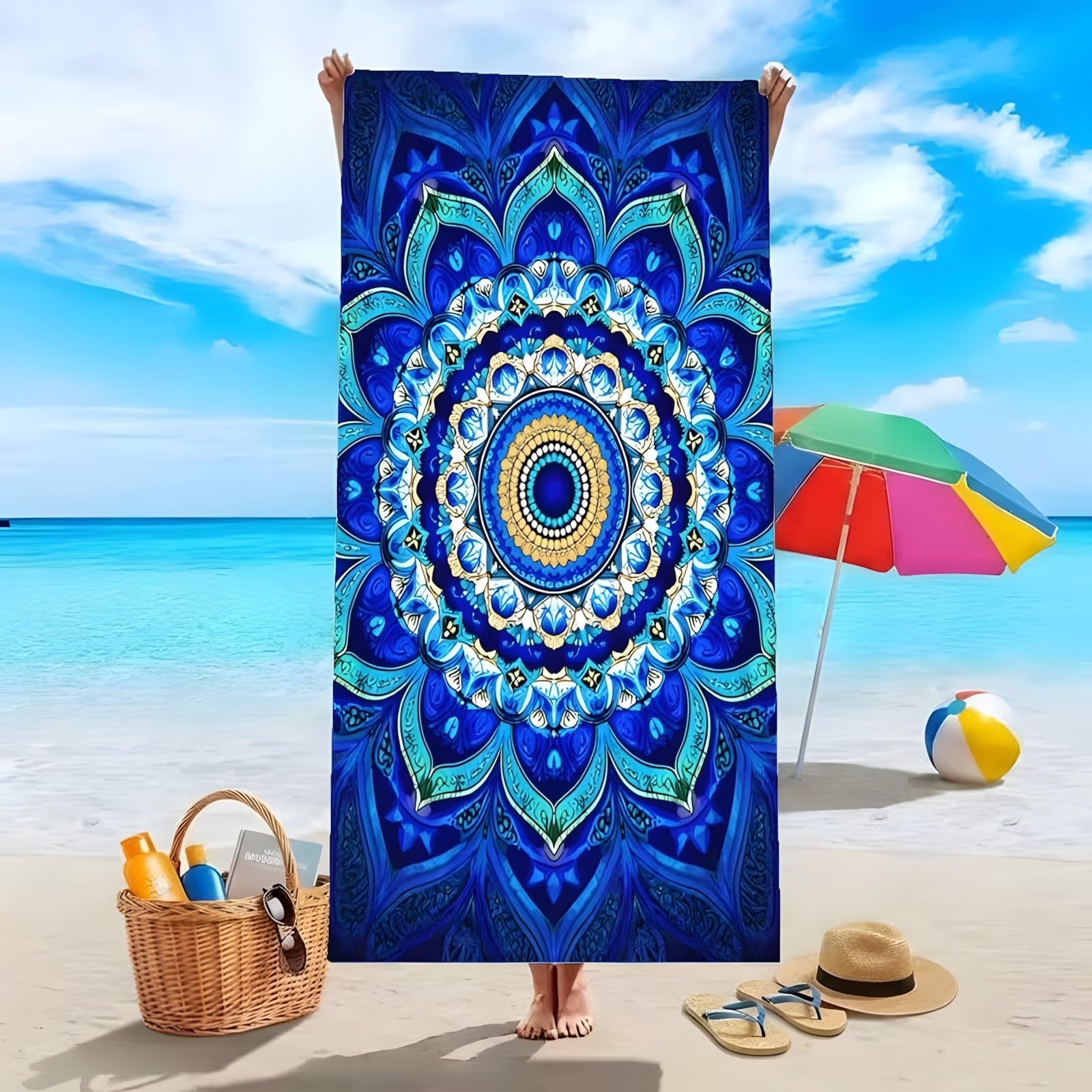 YZQGLHP Bohemian Microfibre Beach Towel Mandala Beach Bath Towel Quick Drying, Lightweight, Sand-Free, Durable, for Pool, Gym, Camping, Travel Towel 70x130cm