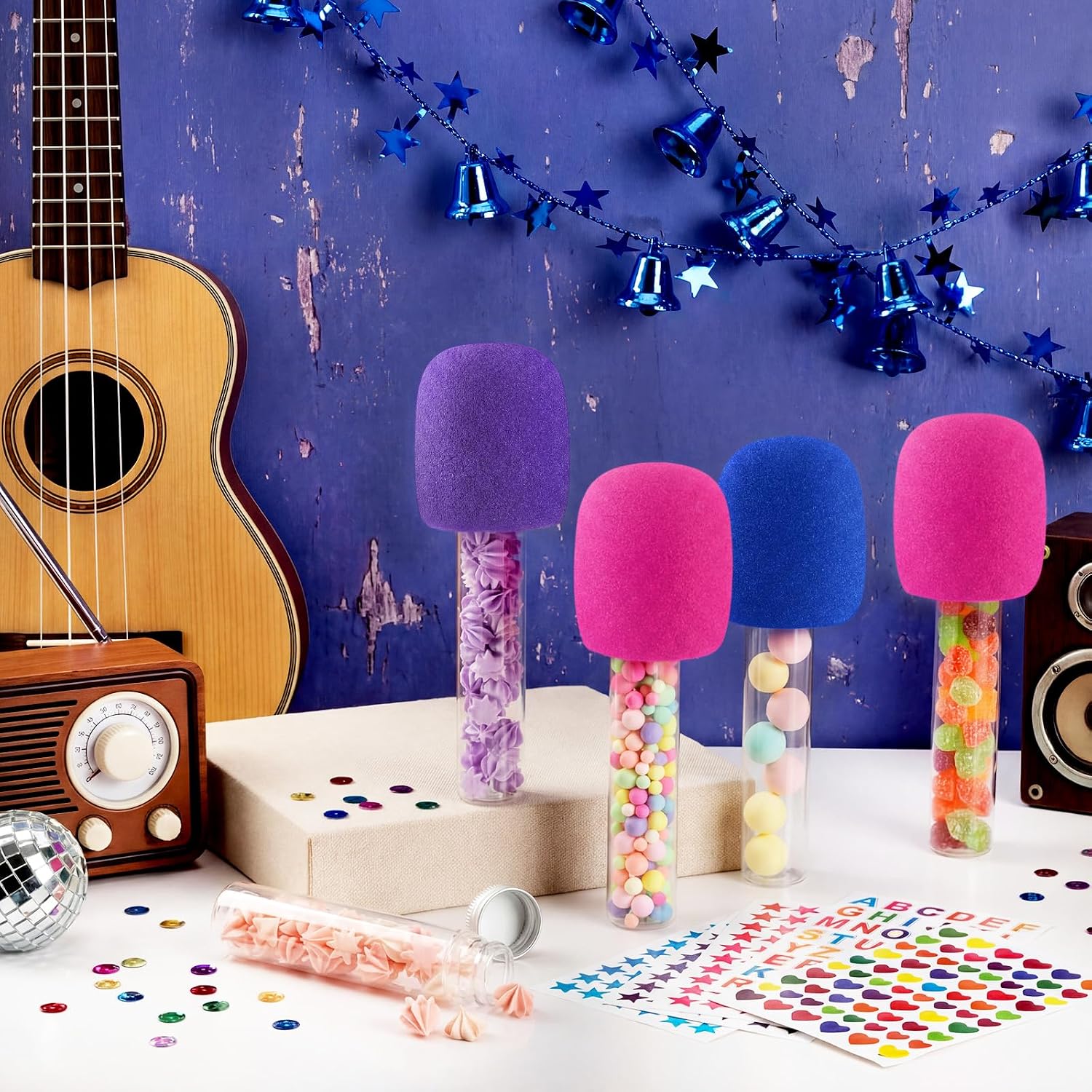 Hiboom 12 Pcs Microphone Candy Tube Party Favor Karaoke Microphone Star Toy