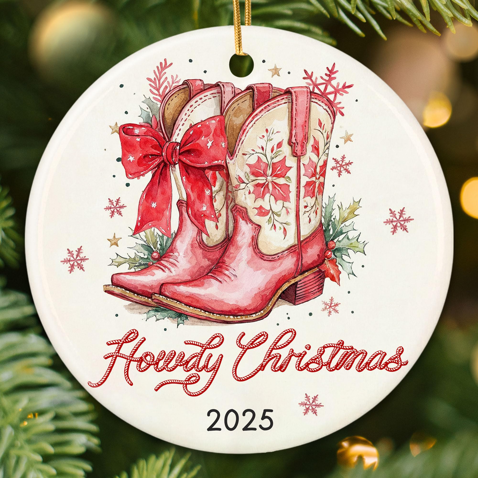 ZAGKOO Cowgirl Boot Ornament - Cowgirl Ornaments for Christmas Tree, Cowboy Christmas Ornaments for Women - Cowgirl Gift Ideas, Western Xmas Tree Decorations - Ceramic Ornament Holiday Decor 2025