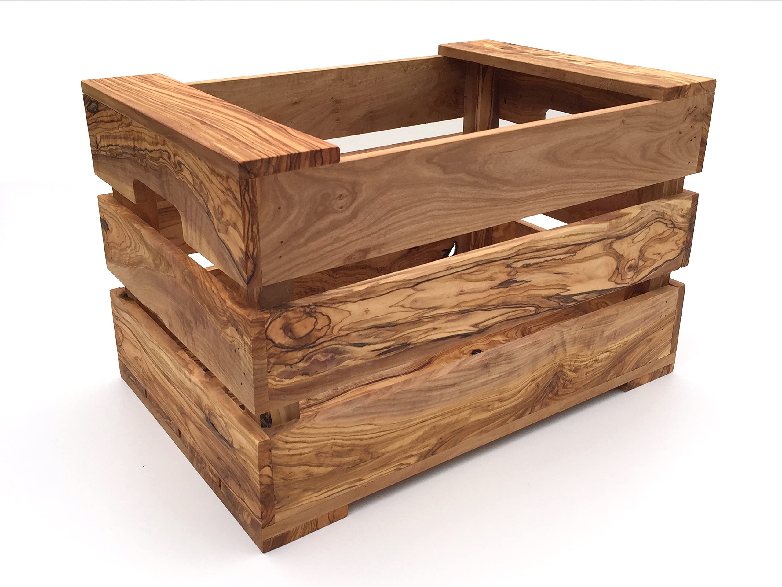Kiste handgefertigt aus Olivenholz Größe XL 45x35x28 cm Aufbewahrung Gemüsekiste Obstkiste Dekor Holzkiste