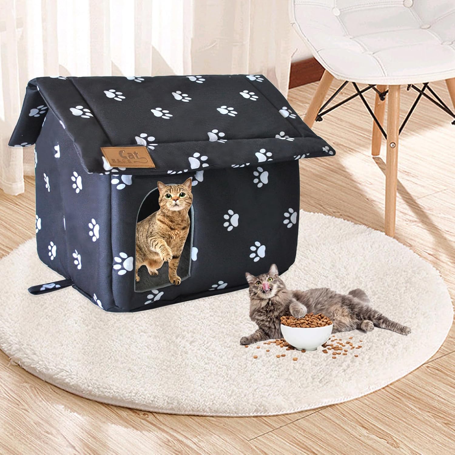 review Cat House for Outdoor,Weatherproof Warm Feral Cats Shelter Outside/Indoor Collapsible Insulated Pet Houses Foldable Stray Cat Tent Cave for Kitty Puppy Small Animals Four Season(Black)