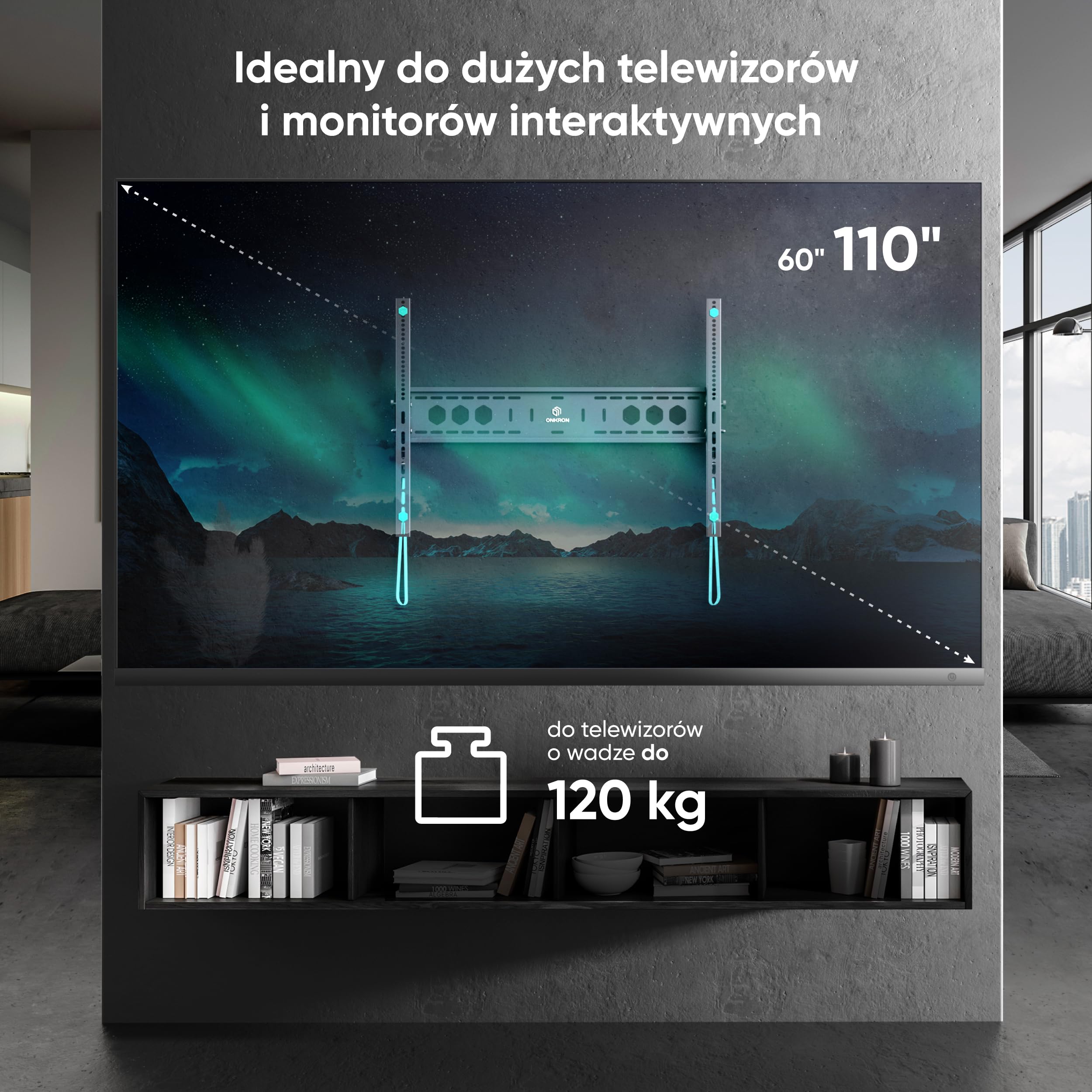 ONKRON Przechylany uchwyt ścienny do telewizora 60-110 cali do 120.0 kg - bardzo duży, wytrzymały uchwyt do telewizora Max VESA 900x600 - niskoprofilowy, ultracienki uchwyt ścienny do telewizora,