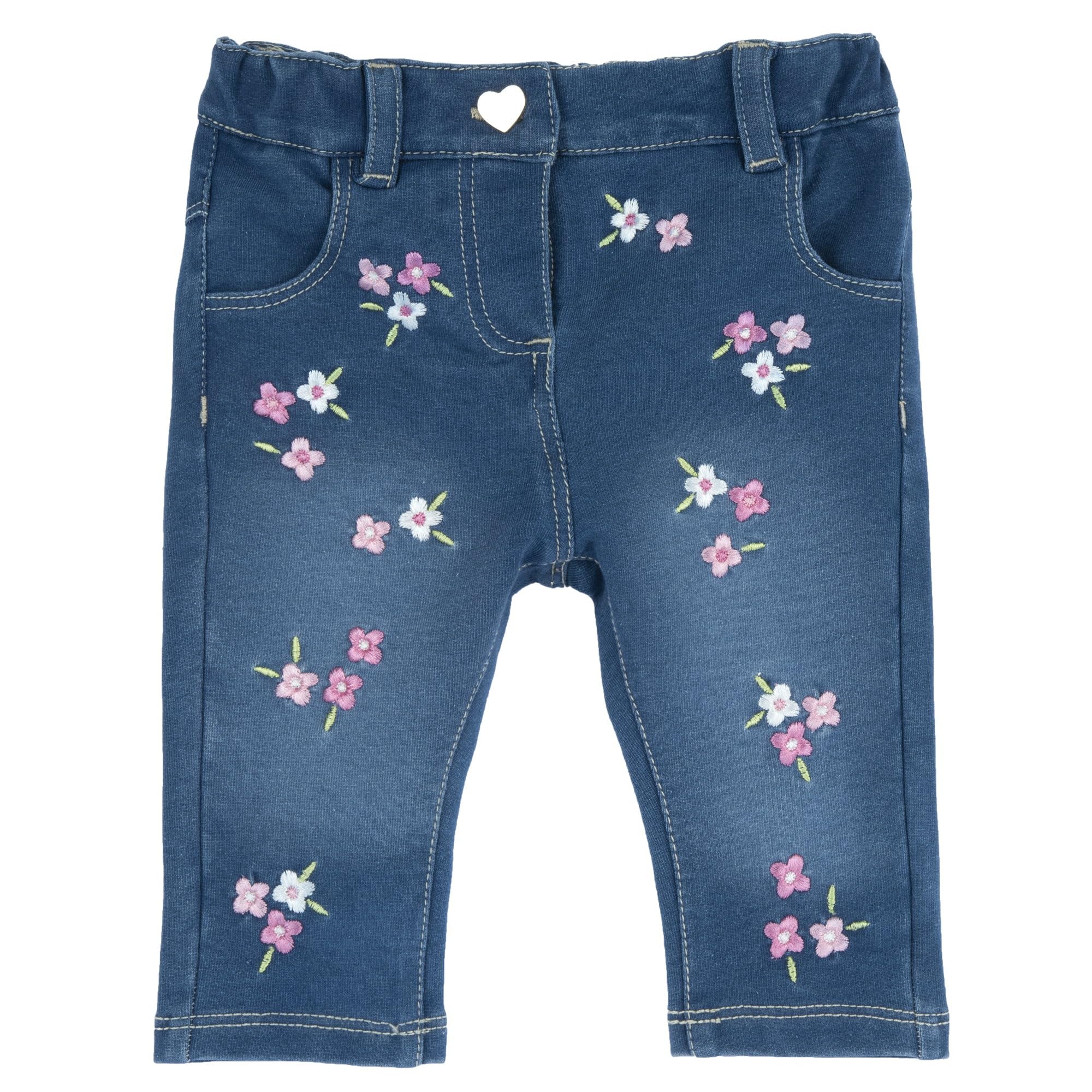 Chicco, Pantalon Jeans avec fleurs cousues pour bébé