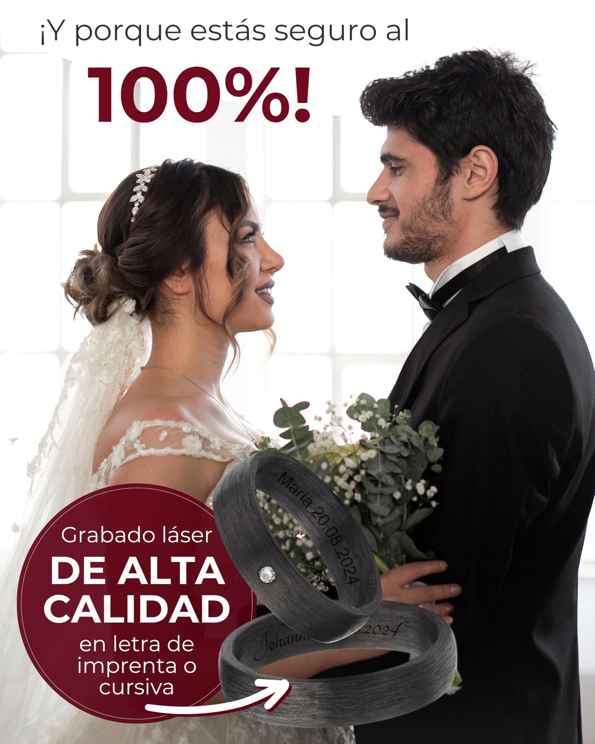 123traumringe 2 alianzas de boda de carbono con brillo en calidad de joyería a un precio por par (diamante/grabado/cinta métrica y estuche). S89