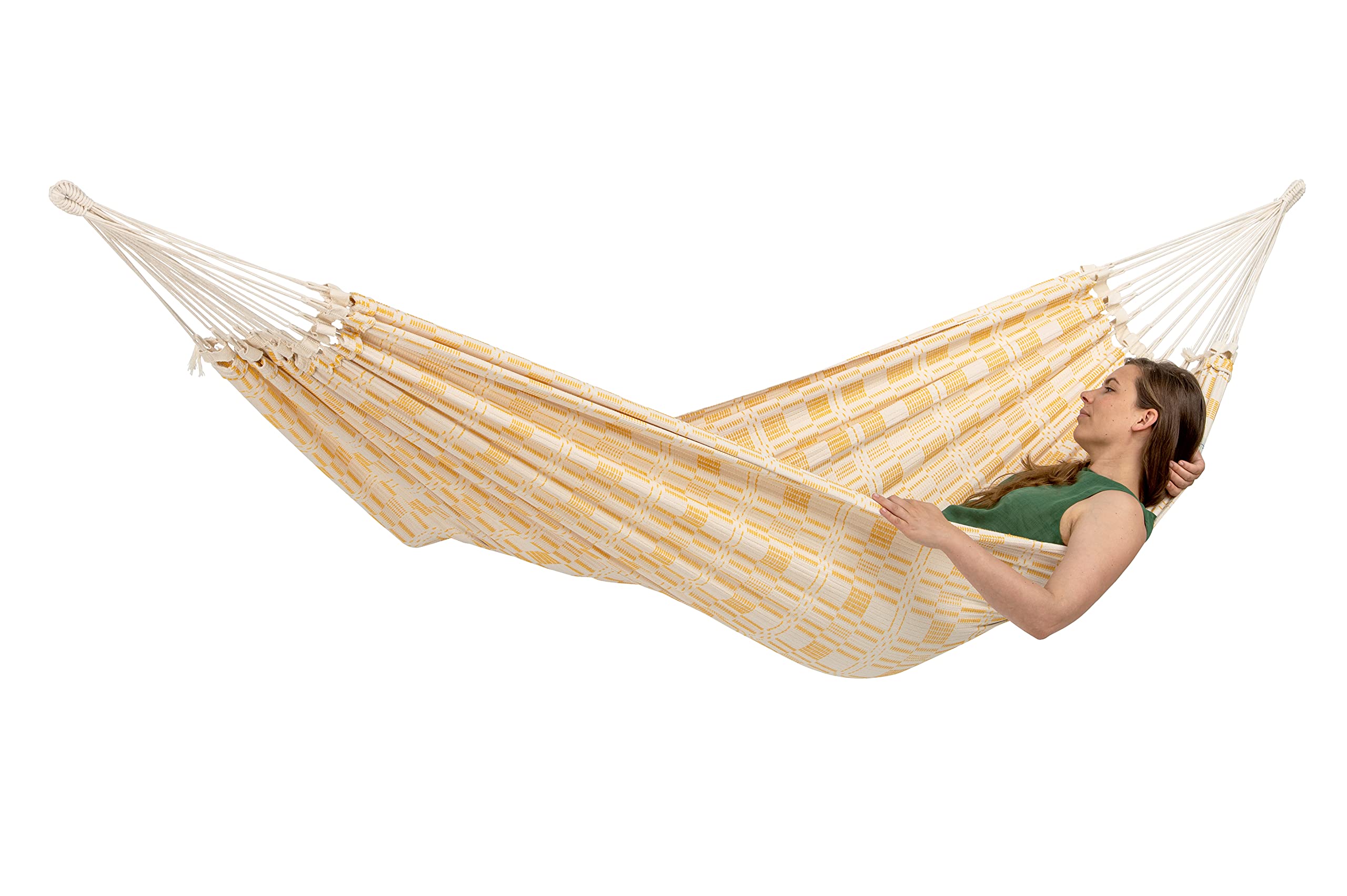 AMAZONAS XXL Hängematte Carioca Gold Jacquard Liegefläche 250 x 175 cm für 2 Personen bis 200 kg in Natura-hellgelb aus recycelte Baumwolle weich sehr stabil edler Look handgewebt (Gold)