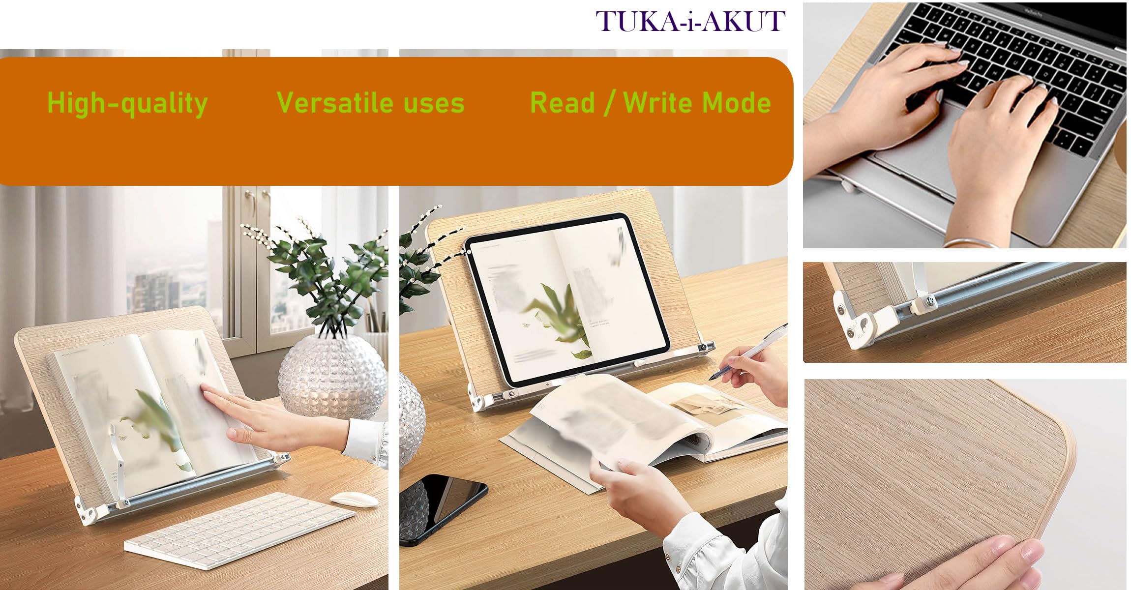 Leggio TUKA-i-AKUT In Legno Regolabile - Supporto Per Libri, Tablet E Ricette Con 7 Angolazioni | Pieghevole E Compatto - Foto 9