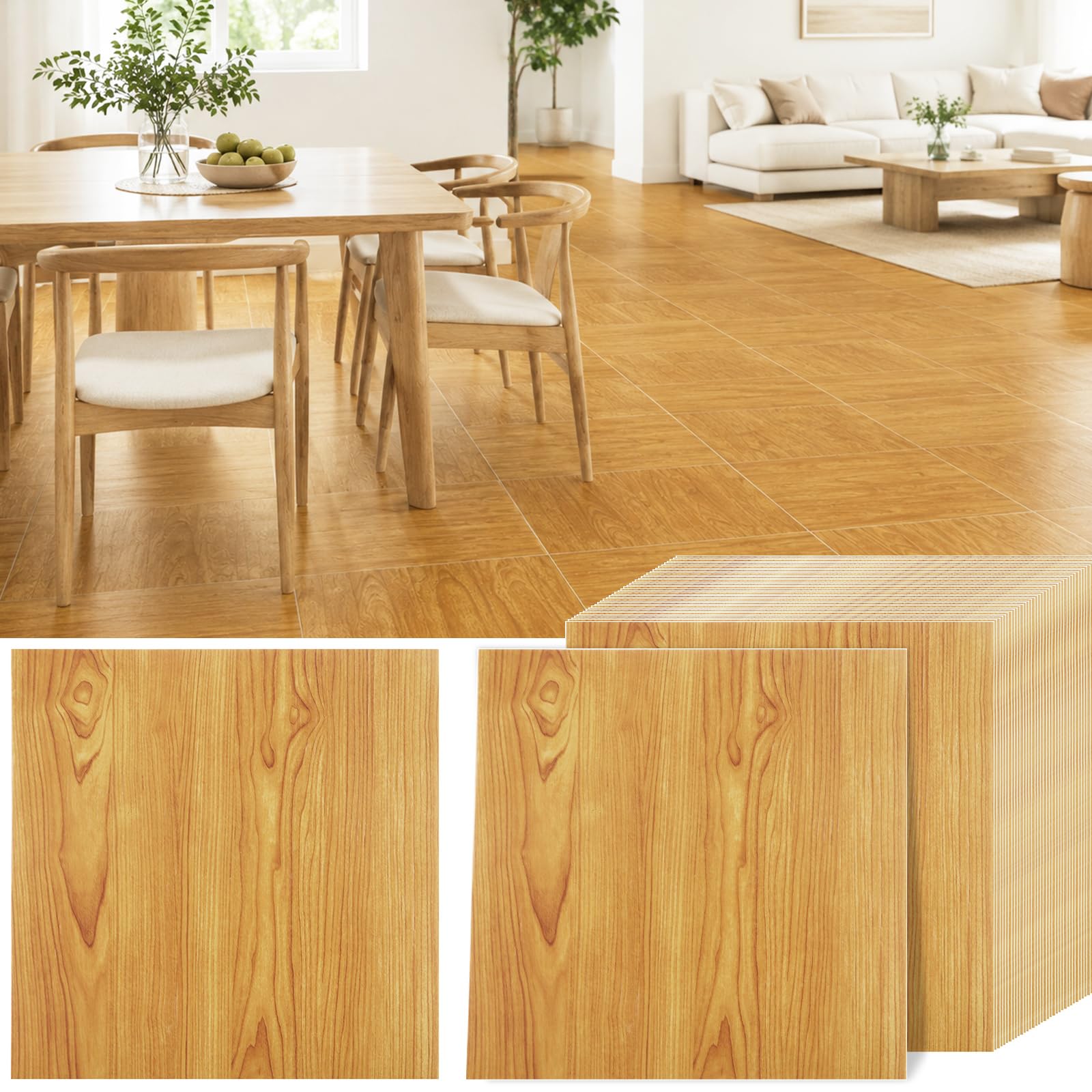 JMIATRY 40 azulejos de vinilo de madera de roble de 30,5 x 30,5 cm