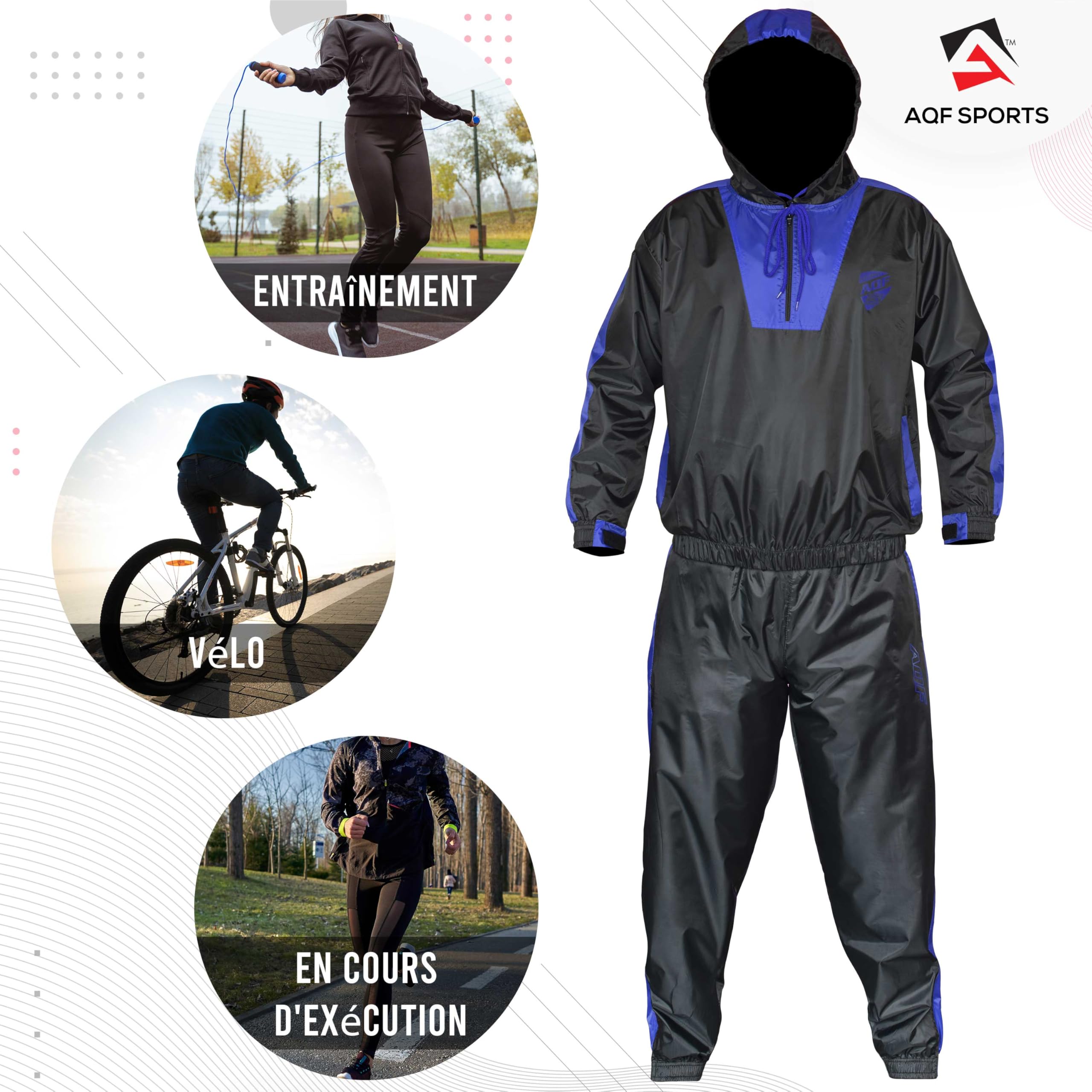 AQF Sauna Vetement De Sudation Femme Homme Fitness Combinaison Sudation Costume Sauna Sweat Suit Running Gym Jogging Survetement Tenue de Sudation (Tenue complète)