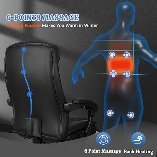 Miniatura 6 de NOBLEMOOD Silla de oficina de masaje de 6 puntos, silla de oficina ejecutiva calentada con función de masaje vibratorio, silla de oficina reclinable