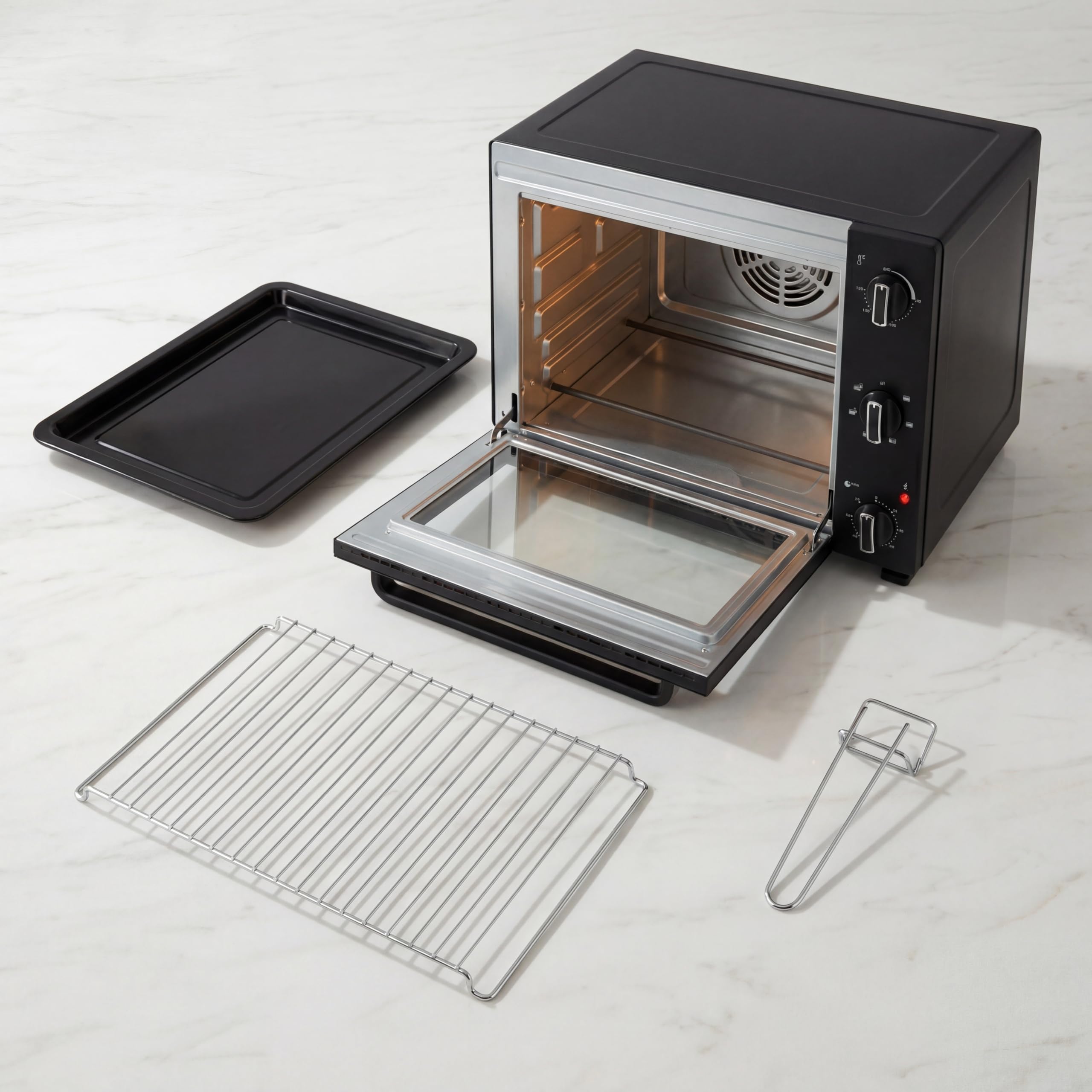 Tristar Forno a Convezione 48 L, 1800 W, Ventilato con 6 Programmi, Timer 90 Minuti, Porta Doppio Vetro, Luce Interna, Teglia e Griglia, OV-3665