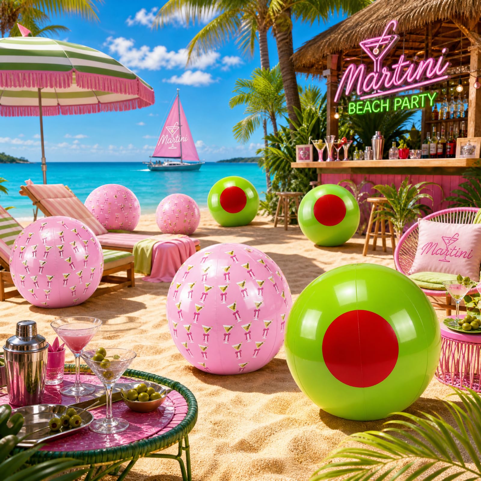 Confezione da 6 palline gonfiabili Martini da piscina, decorazione per feste