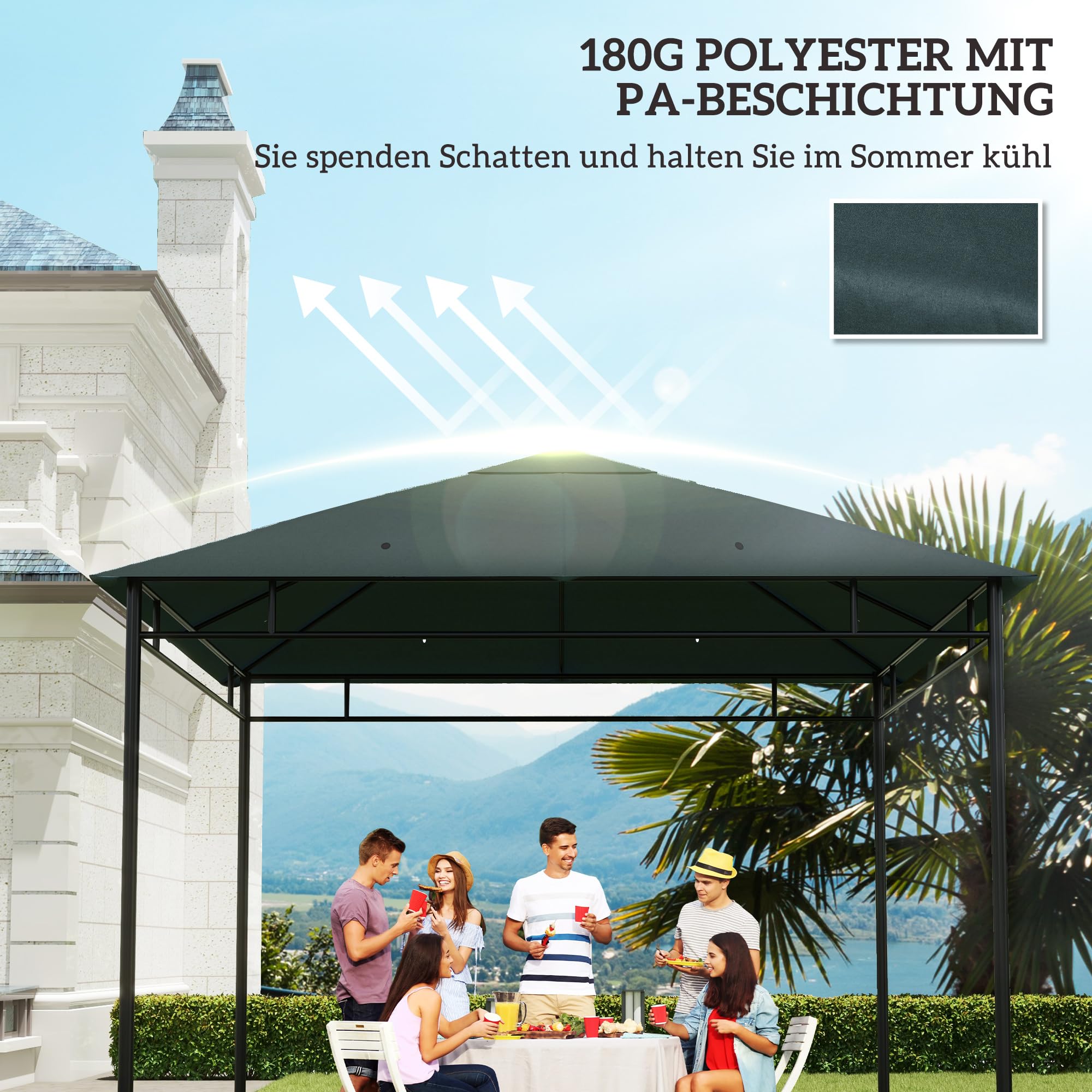 Outsunny Ersatzdach für Pavillon 3x3m wasserabweisend Pavillondach mit Belüftetes Top-Design 8 Wasserabflusslöcher Ersatzbezug für Gartenpavillon Ersatzteile aus Polyester-Stoff, Dunkelgrau