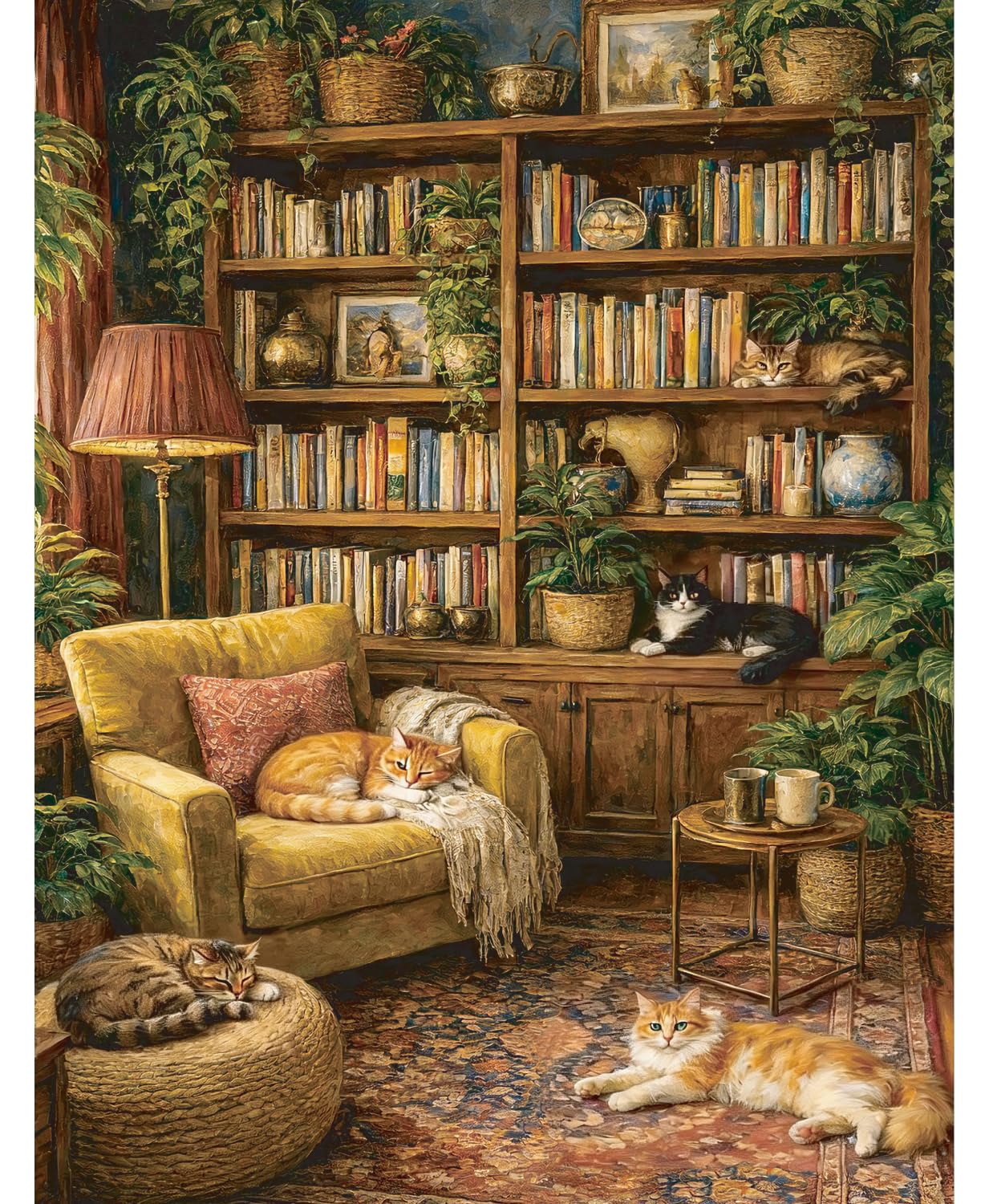 1000 Piece Puzzle for Adults, Jigsaw Puzzle Cozy Library with Cats