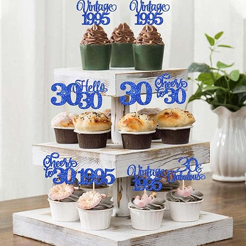 Miniatura 7 de Rsstarxi Paquete de 24 adornos para cupcakes de 30 cumpleaños con purpurina de treinta y 30 fabulosos palillos vintage de 1994 para cupcakes,
