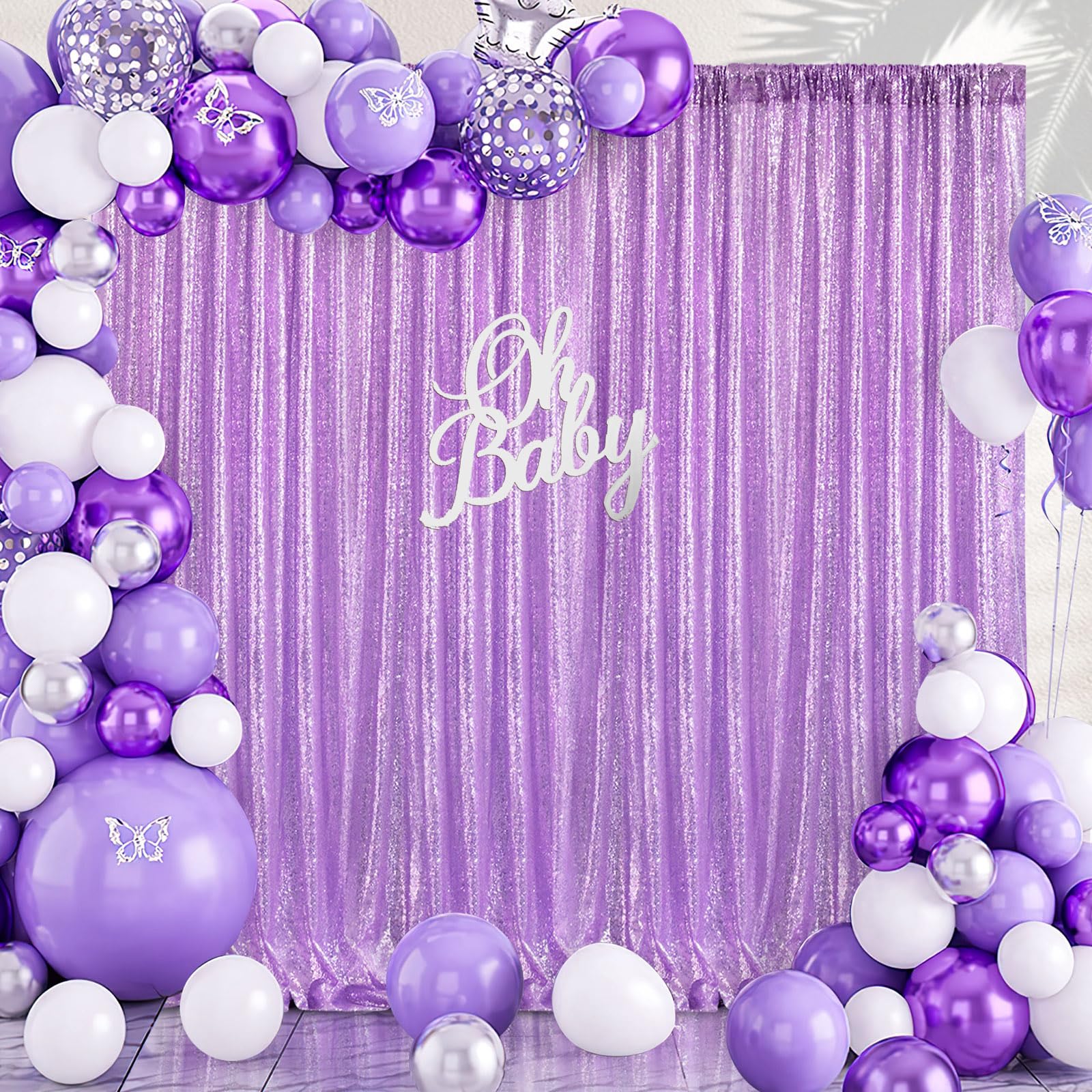 B-COOL Lavender Sequin Backdrop Curtain: 6 Panels 2ftx8ft Curtain Drapes for Parties Mermaid Decorations