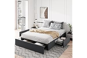 Allewie Full Size Platform Bed Frame with Storage Drawers for Space Saving