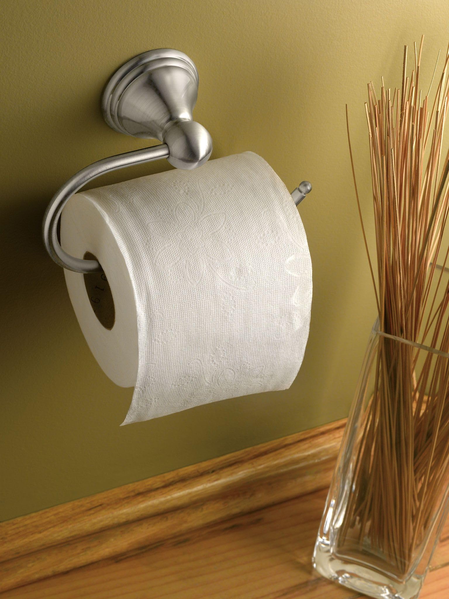 Moen Preston Collection Spot Resist Brushed Nickel Single Post Toilet Paper Holder, Wall Mounted Toilet Roll Holder, DN8408BN