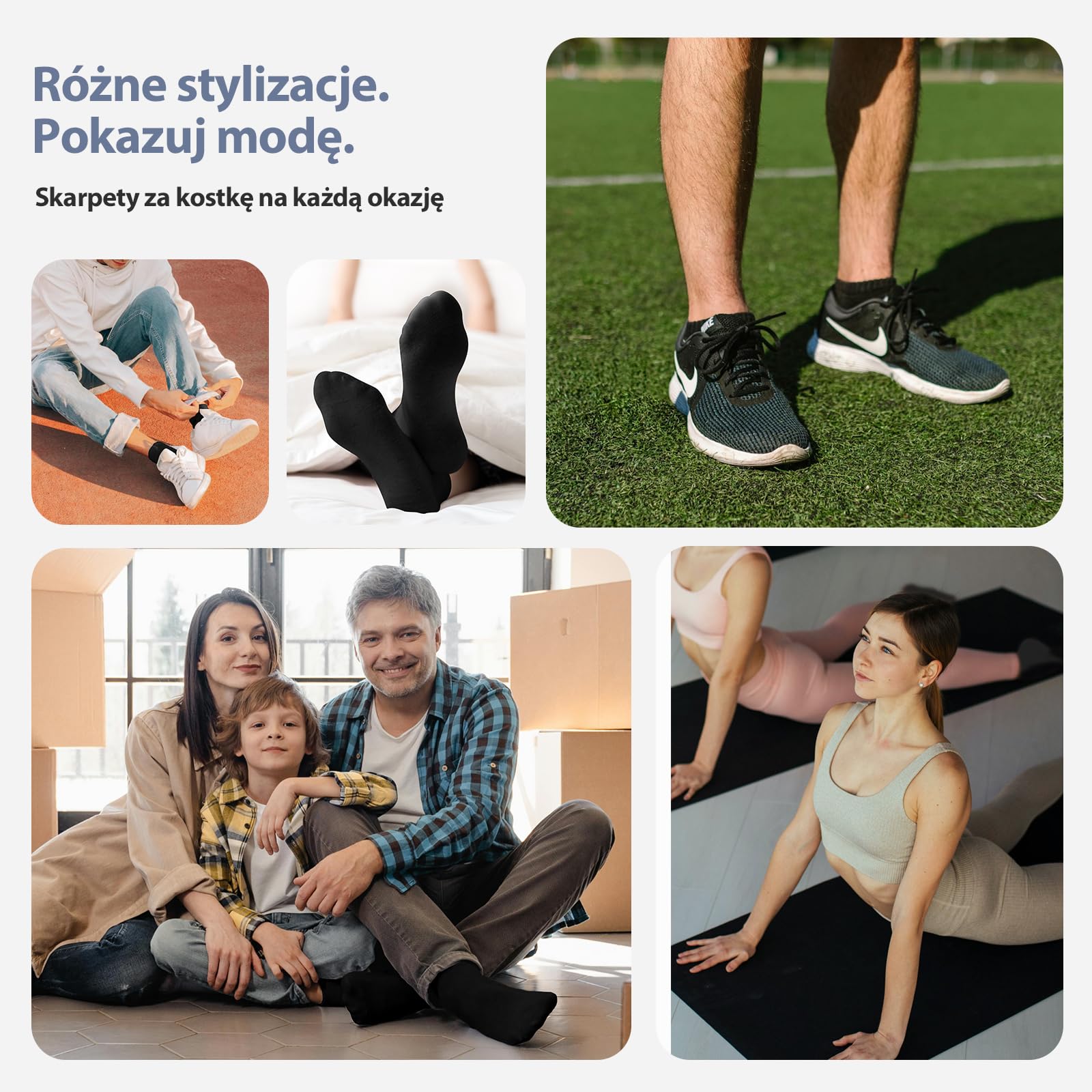 Fullluwaa Skarpety Sportowe 10 Par Skarpetki do Sneakersów Męskie Damskie, Oddychające Bawełniane Skarpety, Krótkie Skarpety Treningowe