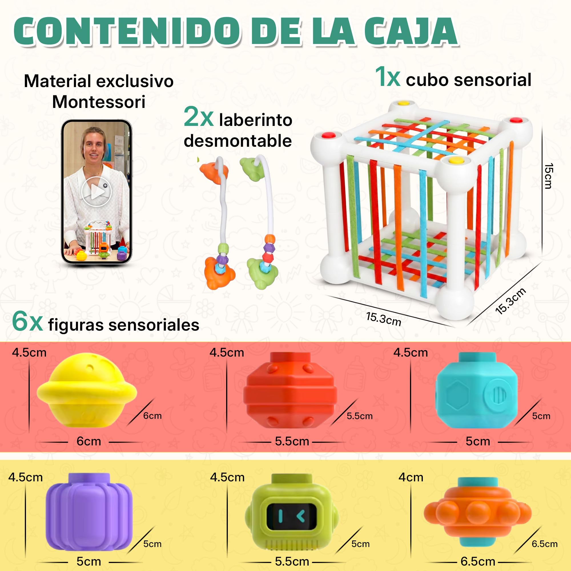 Cubo Sensorial Montessori 4 en 1 para Bebé 12 a 36 Meses Juguete Educativo Progresivo con Acompañamiento Profesora Montessori Española | Motricidad Fina Habilidades Motoras Regalo Niño Niña 1 2 3 Años — view 9