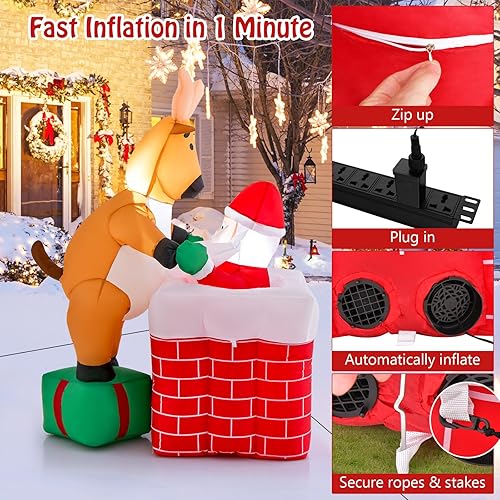 Miniatura 6 de Tangkula Chimenea inflable de Navidad de 5 pies con reno de pie en una caja de regalo, decoración de Navidad inflable con luces LED integradas para