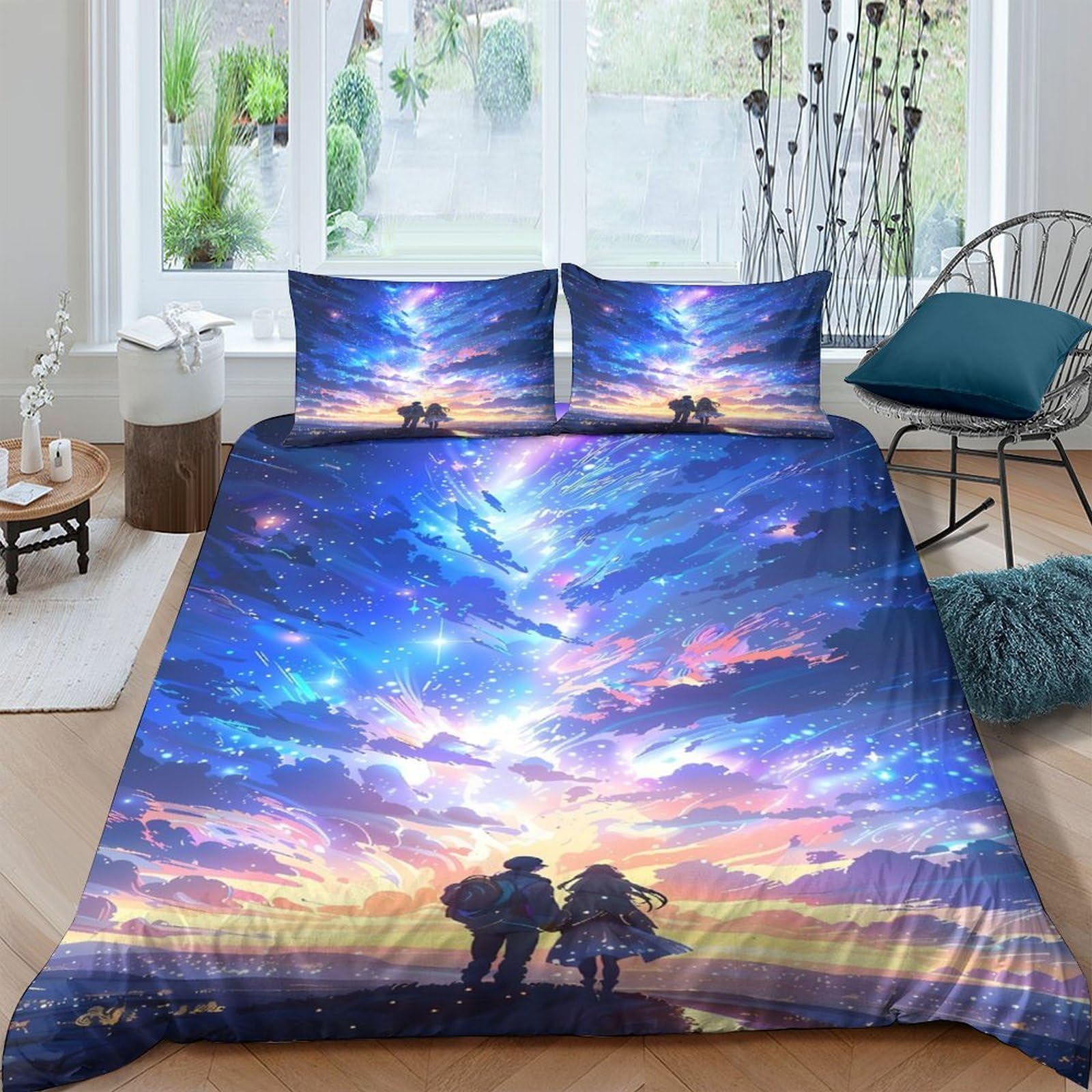 Ctjqhvkz Style-5 3D Printed Sunset Sky Fitted Sheet Microfiber Soft Blue Purple Cloud Mattress Cover For Bedroom Dorm Decoration Single（135X200cm）