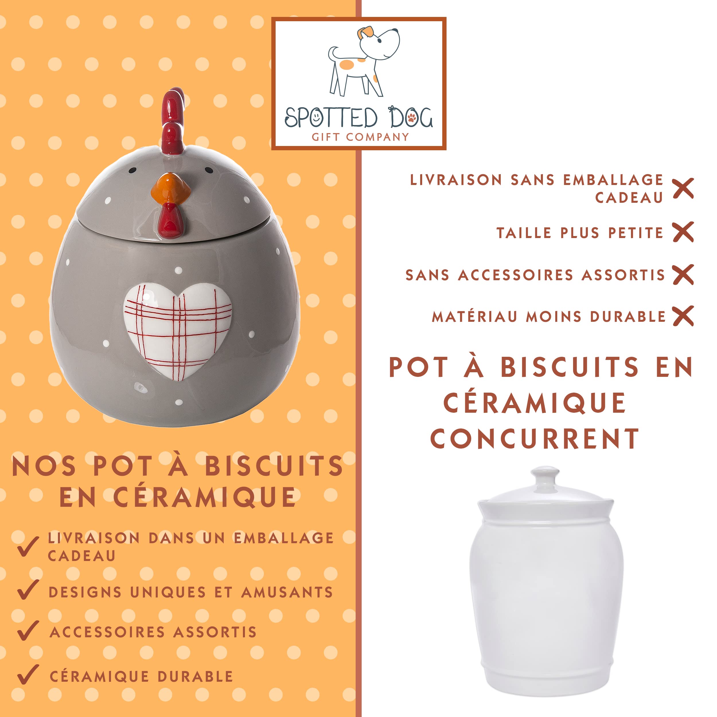 SPOTTED DOG GIFT COMPANY Boîte à Biscuit en Céramique, Grand Bocal de Conservation pour Cookies Bonbons ou Friandises, Mignon Cuisine Article, Cadeau pour Poules Amoureux, Gris 1900ml