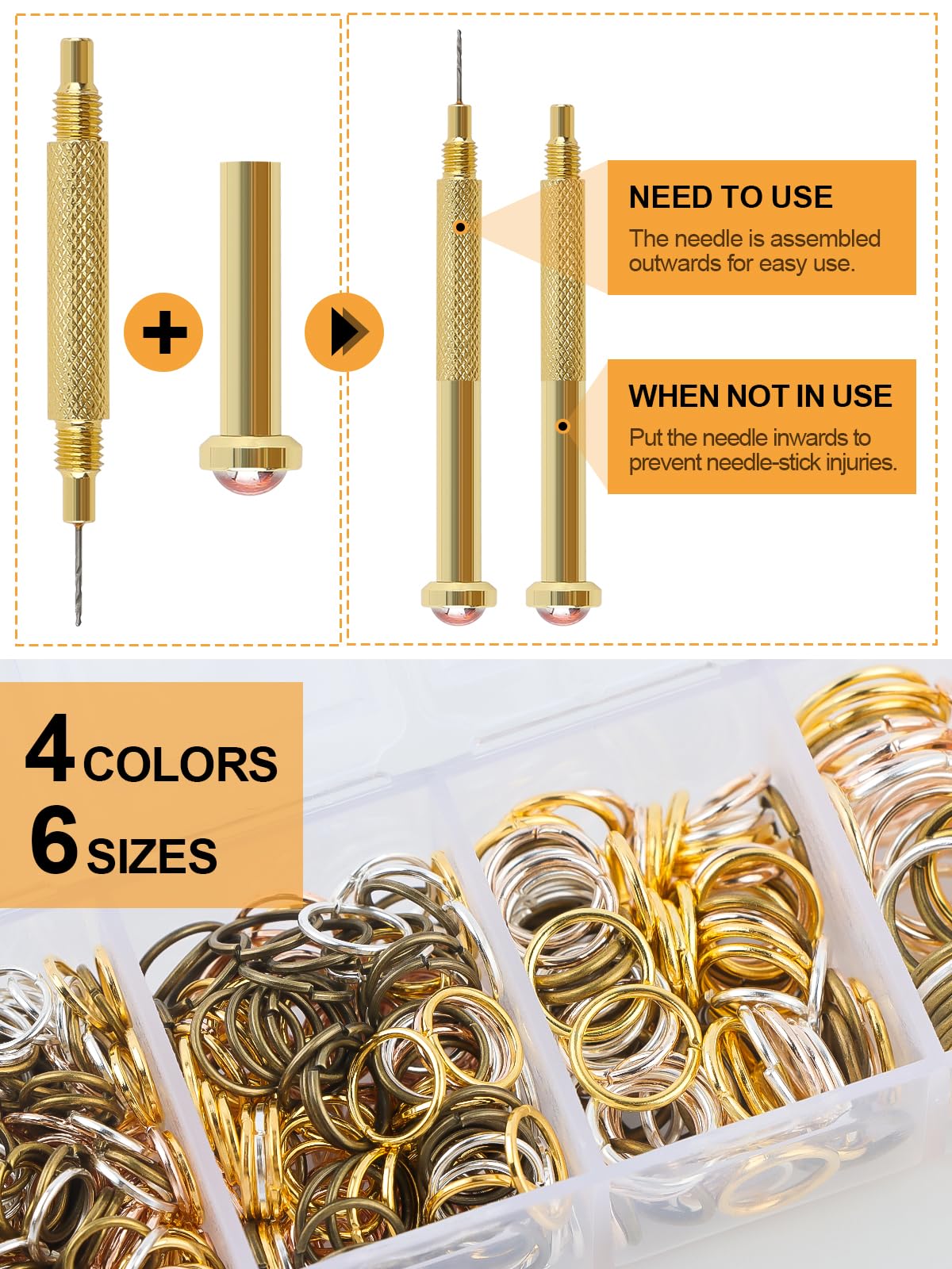 EBANKU 1014Pcs Nail Art Dangle Charms Piercing Tool Hand Drill, 6 tailles Open Jump Rings pour la fabrication de bijoux avec Jump Ring Opener, bagues de bijoux à ongles avec pinces et pinces(4 coule