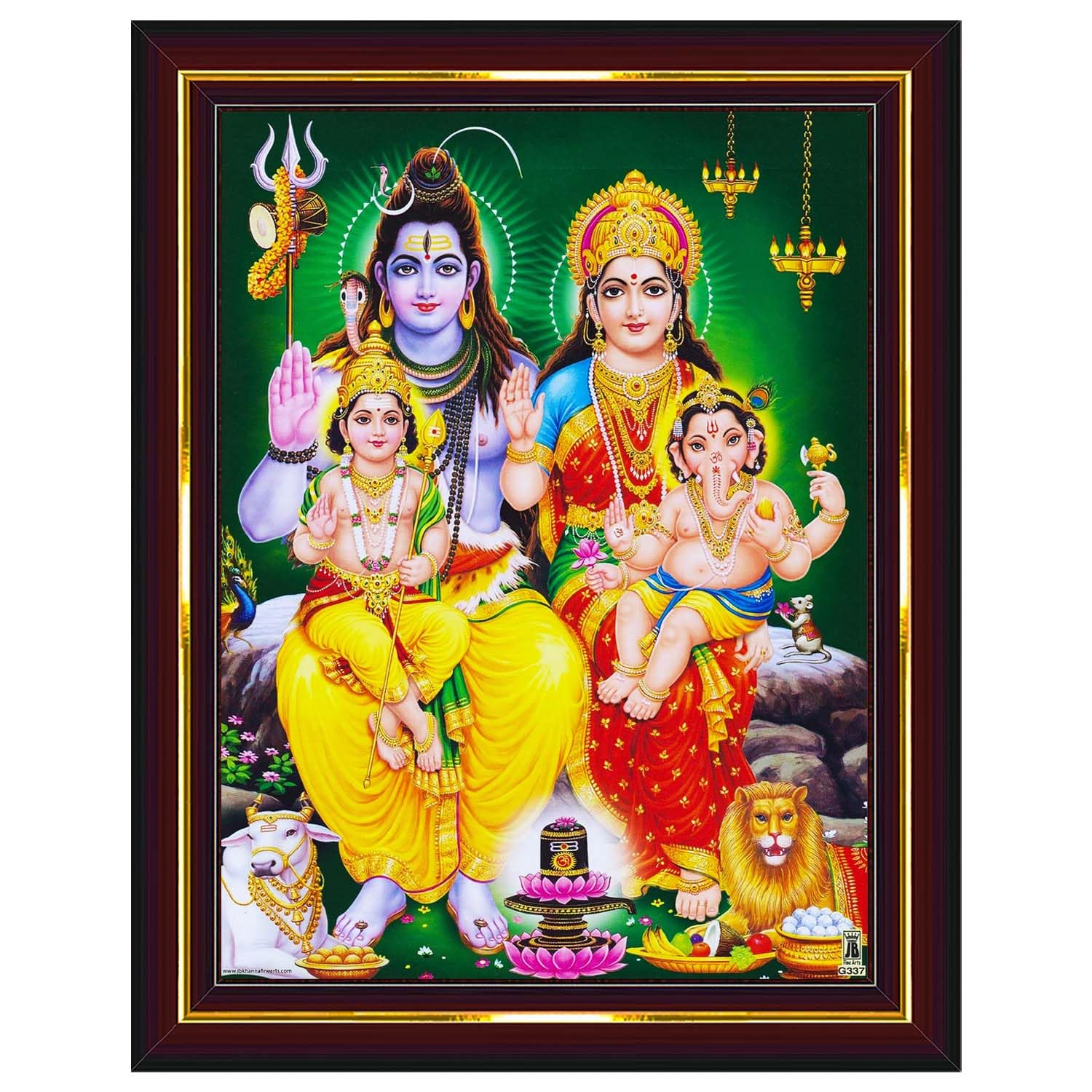 Shiv Parivar Family Siva Parvati Lord Shiva Wall Painting Framed Home Decor (Wood,Matte,Brown,Small Size,6 x 8 Inch) B145S