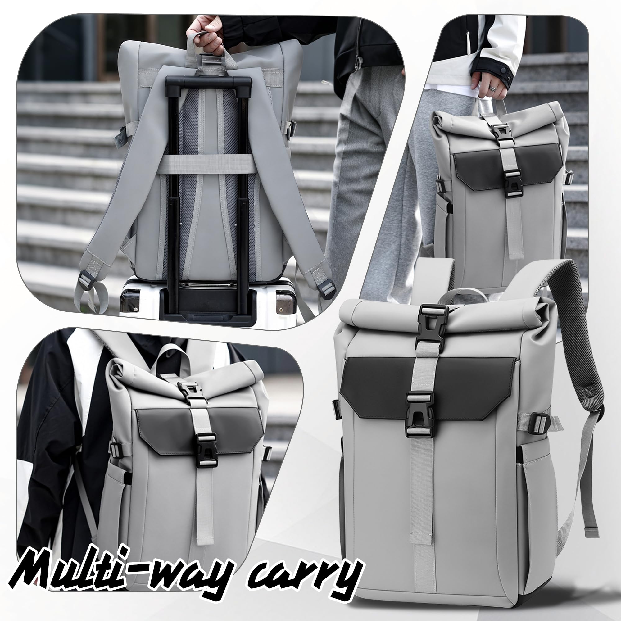shepretty Rolltop plecak wodoszczelny, dla kobiet i mężczyzn, duży plecak na laptopa z kieszenią na komputer o przekątnej ekranu 16", elegancki plecak podróżny, plecak dzienny, na podróż, do jazdy na