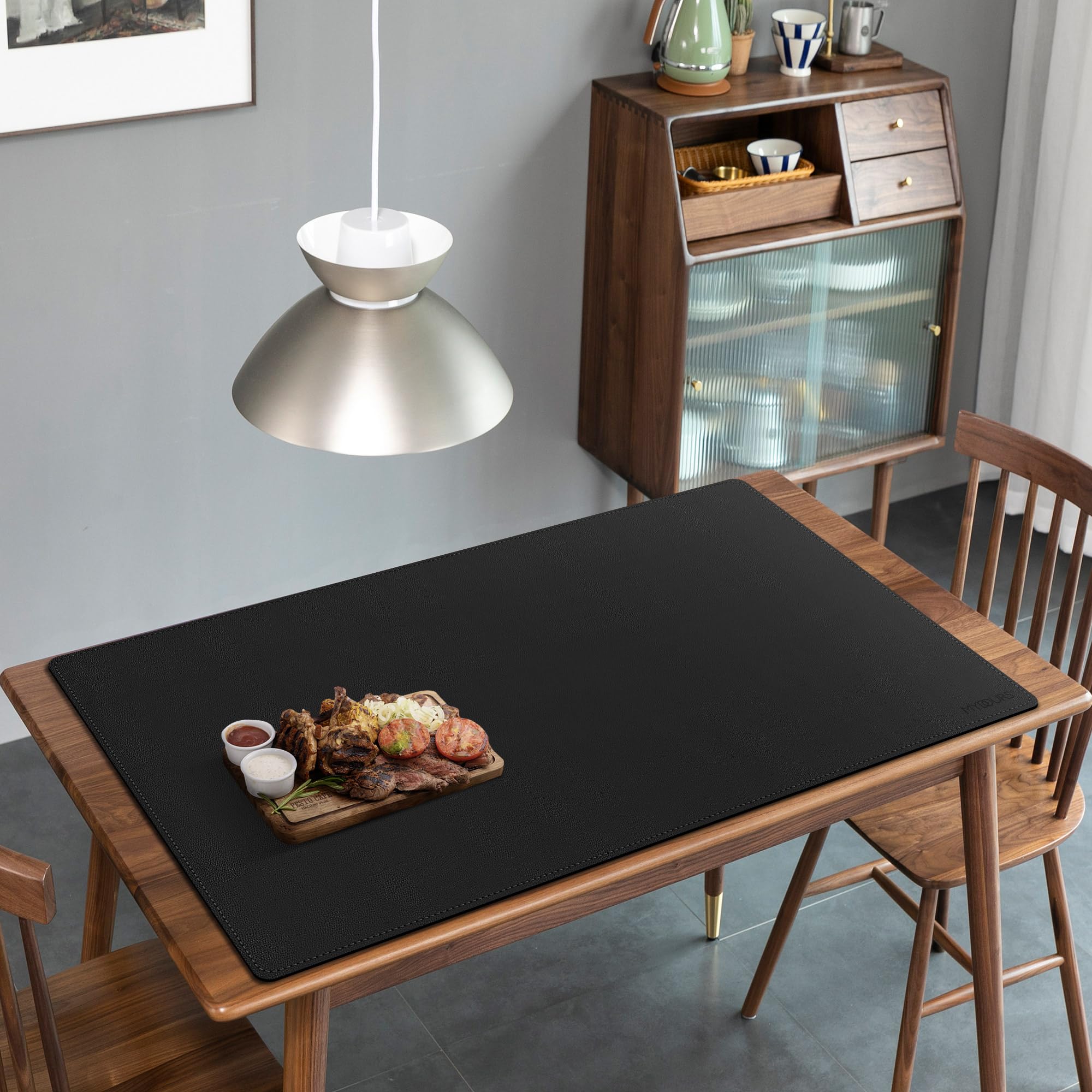 Mydours XXL-Mauspad, 120 x 70 cm, doppelseitige Schreibtischunterlage aus PU-Leder, Gaming-/Laptop-Matte, geeignet zum Schutz von Schreibtischen im Büro und zu Hause (schwarz)
