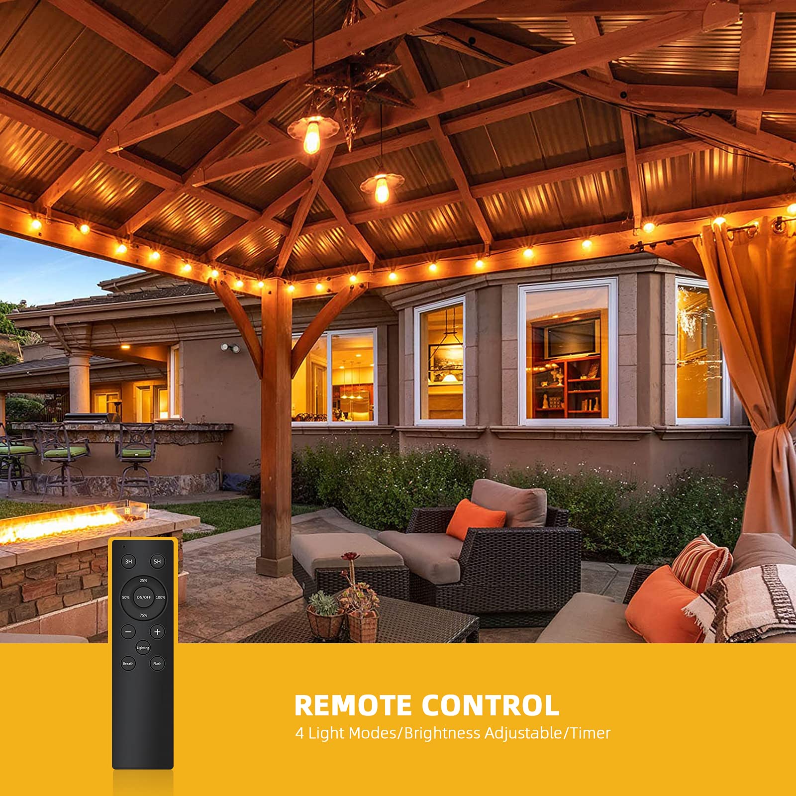 Bomcosy Catena Luminosa Esterno, G40 Luci Da Esterno con Telecomando 15M, LED Catene Luminose Dimmerabile, 25+1 LED Lampadines, IP45 Impermeabile Stringa Luci per Giardino Terrazza Patio Natale Festa