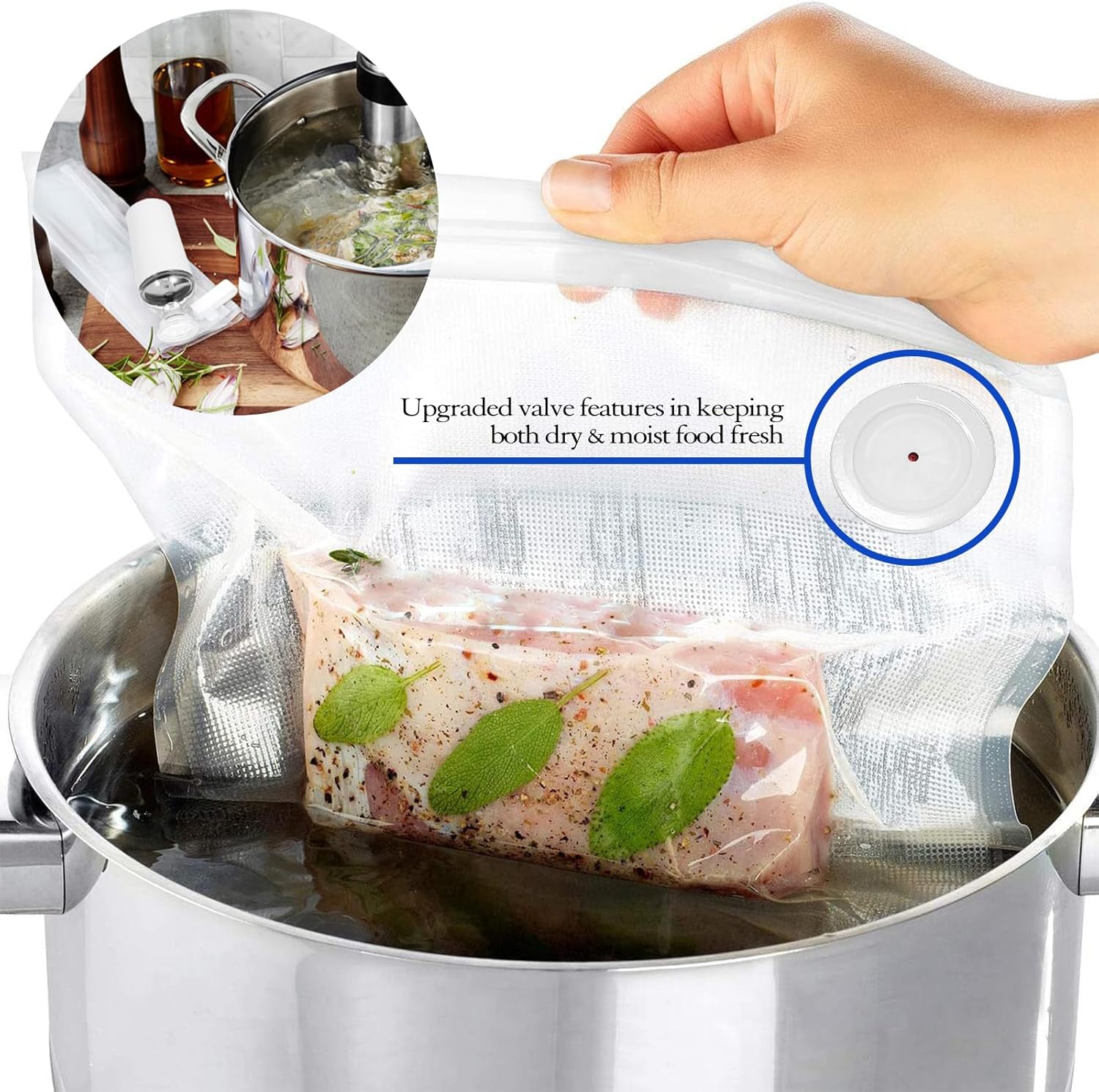 VICARKO 30 Vacuum Zipper Bags, Vacuum Sealer Bags, Food Storage, Reusable Bags, with Double Layers, BPA Free, 4.3L, 13.5 x 10.5"（20 Blue Classic+10 White Upgraded ）