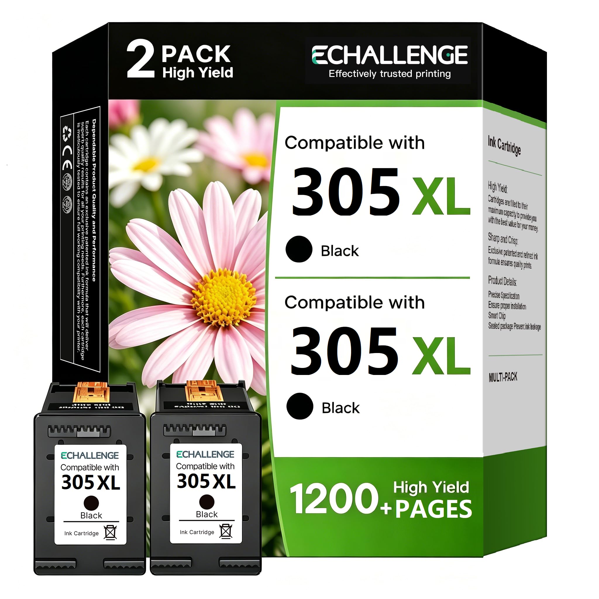 ECHALLENGE 302 XL für HP 302 druckerpatronen Multipack 302XL patrone für HP Envy 4525 4520 4522 4527 4524 DeskJet 3630 3636 3638 3639 OfficeJet 3830 3831 3833 (1Schwarz 1Farbe,2-Pack) tintenpatronen