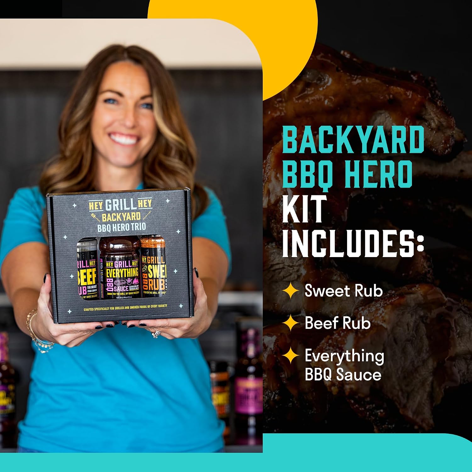 Hey Grill Hey | BBQ Seasoning and Barbeque Sauce Gift Set | Seasoning Set | Beef Rub, Sweet Rub, Everything Barbecue Sauce | Backyard BBQ Hero Trio