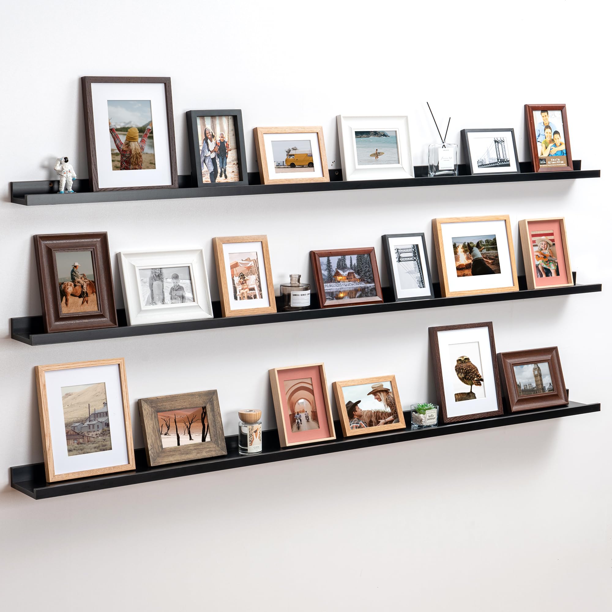 Photo 1 of **ONLY ONE SHELF**Axeman 72 Inch Floating Shelves | Black Picture Ledge Shelf Set of 3 | Rustic Wood Wall Shelves with Lip | 72" Black Picture Shelf for Wall with Ledge | Photo Shelves