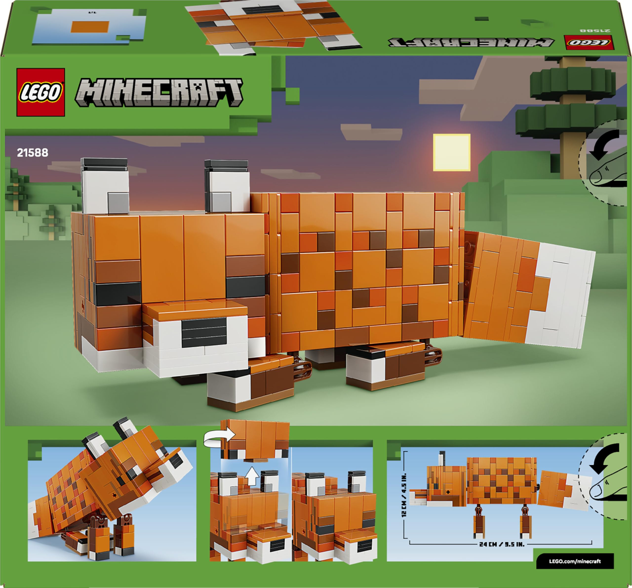 LEGO Minecraft El Zorro - Figura Articulada de Animal de Juguete - Maqueta 3D con Accesorios - Decoración para el Dormitorio - Regalo Gamer de Cumpleaños para Niños y Niñas de 10+ Años - 21588