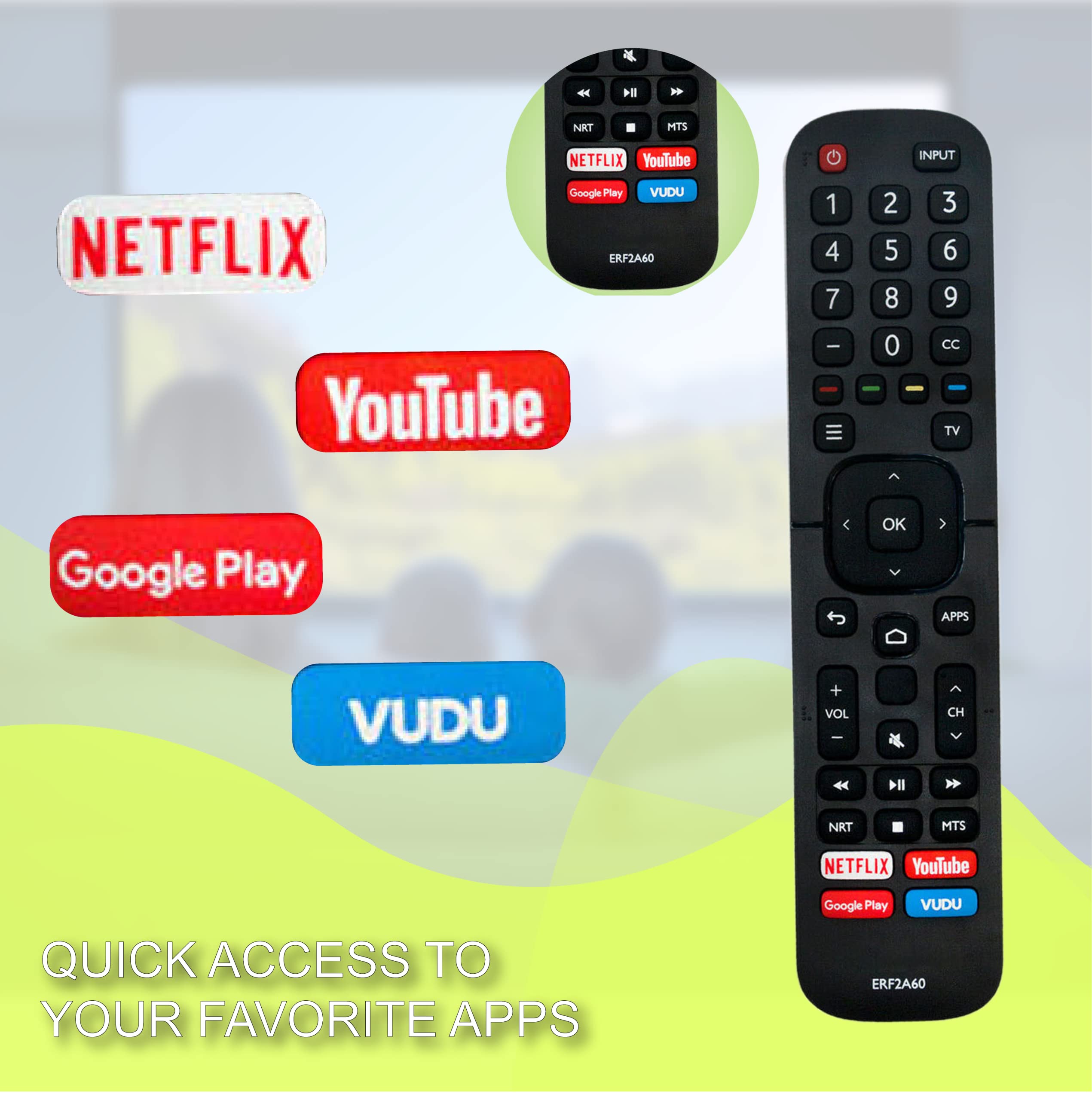 ERF2A60 Remote fit for Hisense Smart 4K TV 65H9F 55H9F 55H8F 65H8F 50H8F 43H6570F 50H6570F 55H6570F 65H6570 55H9020F 55H9030F 55H9040F 55H9050F 55H9070F 55H9F1 65H9F1 65H9020F [No Voice Function]
